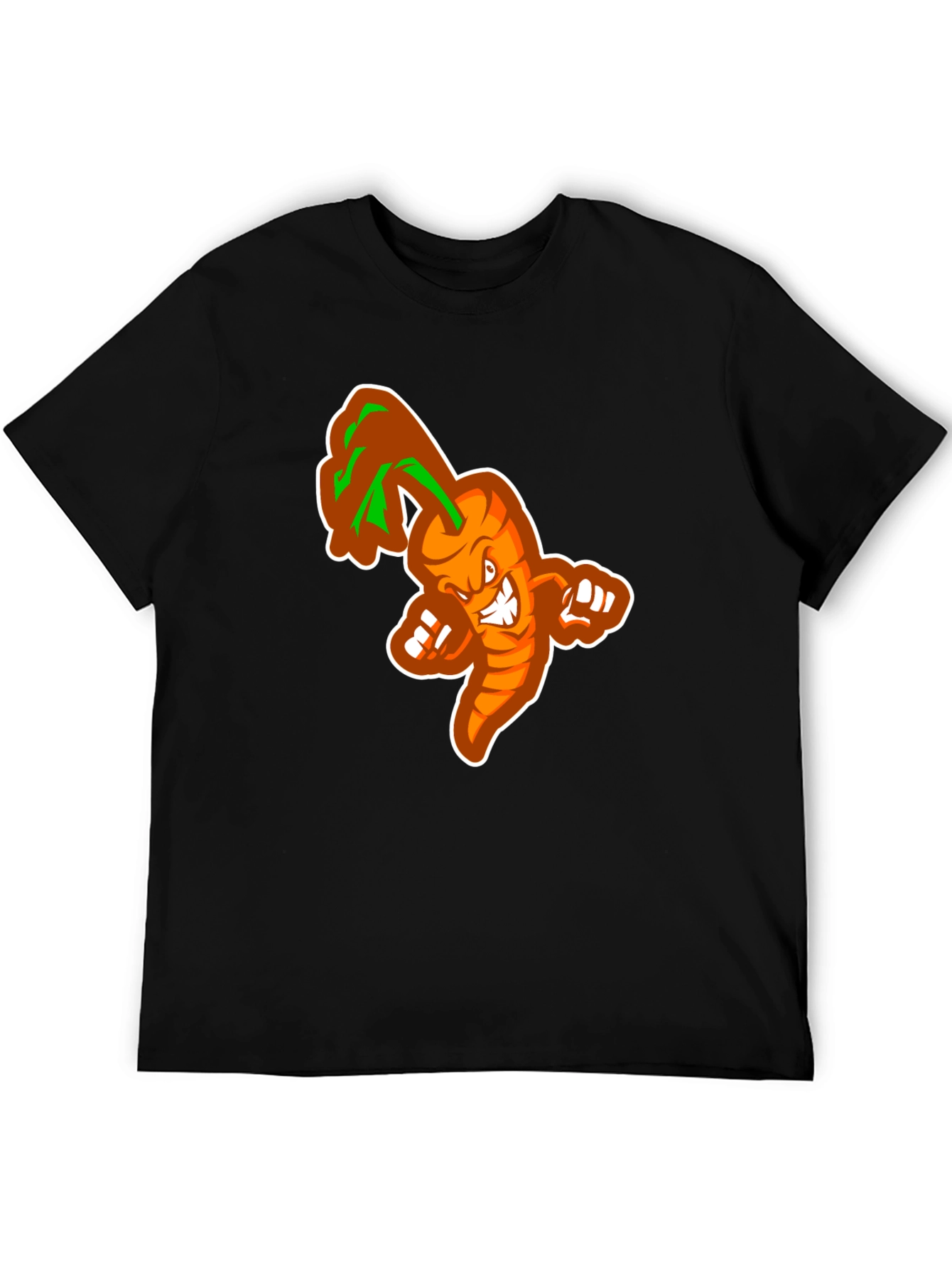Mens Black T-shirt with Cartoon Carrot Design