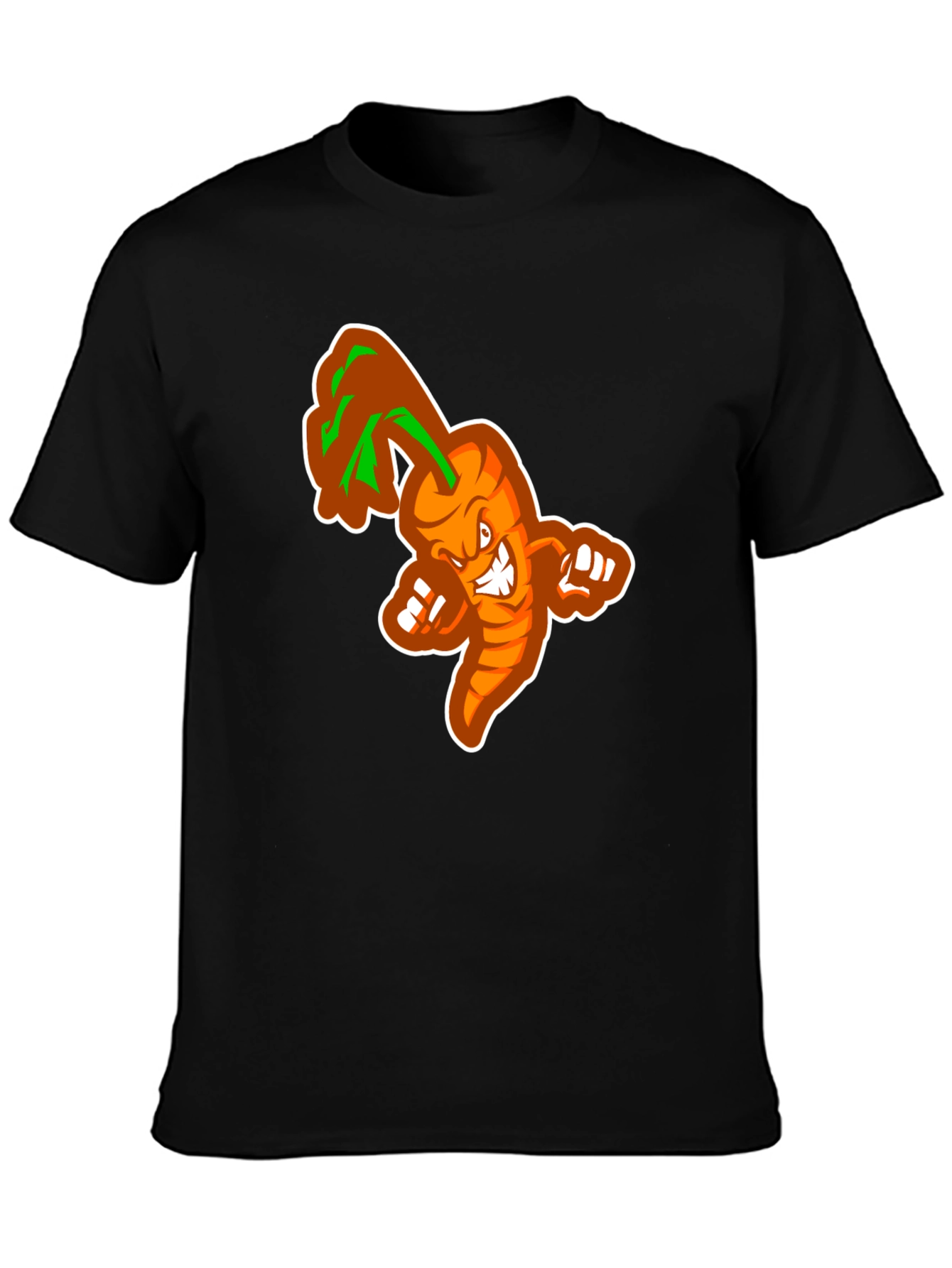 Mens Black T-shirt with Cartoon Carrot Design