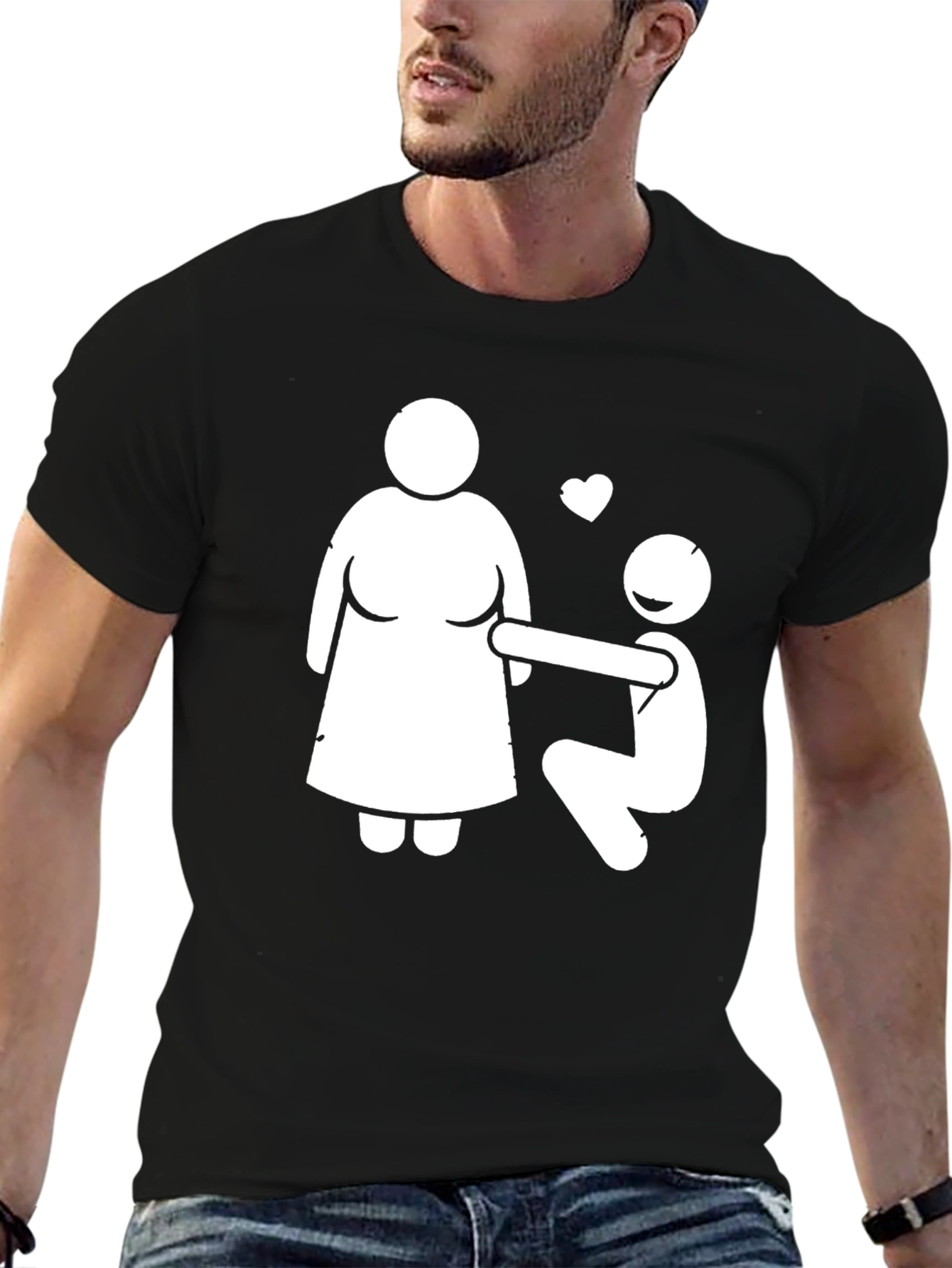 Humorous Proposal Graphic Tee - Black