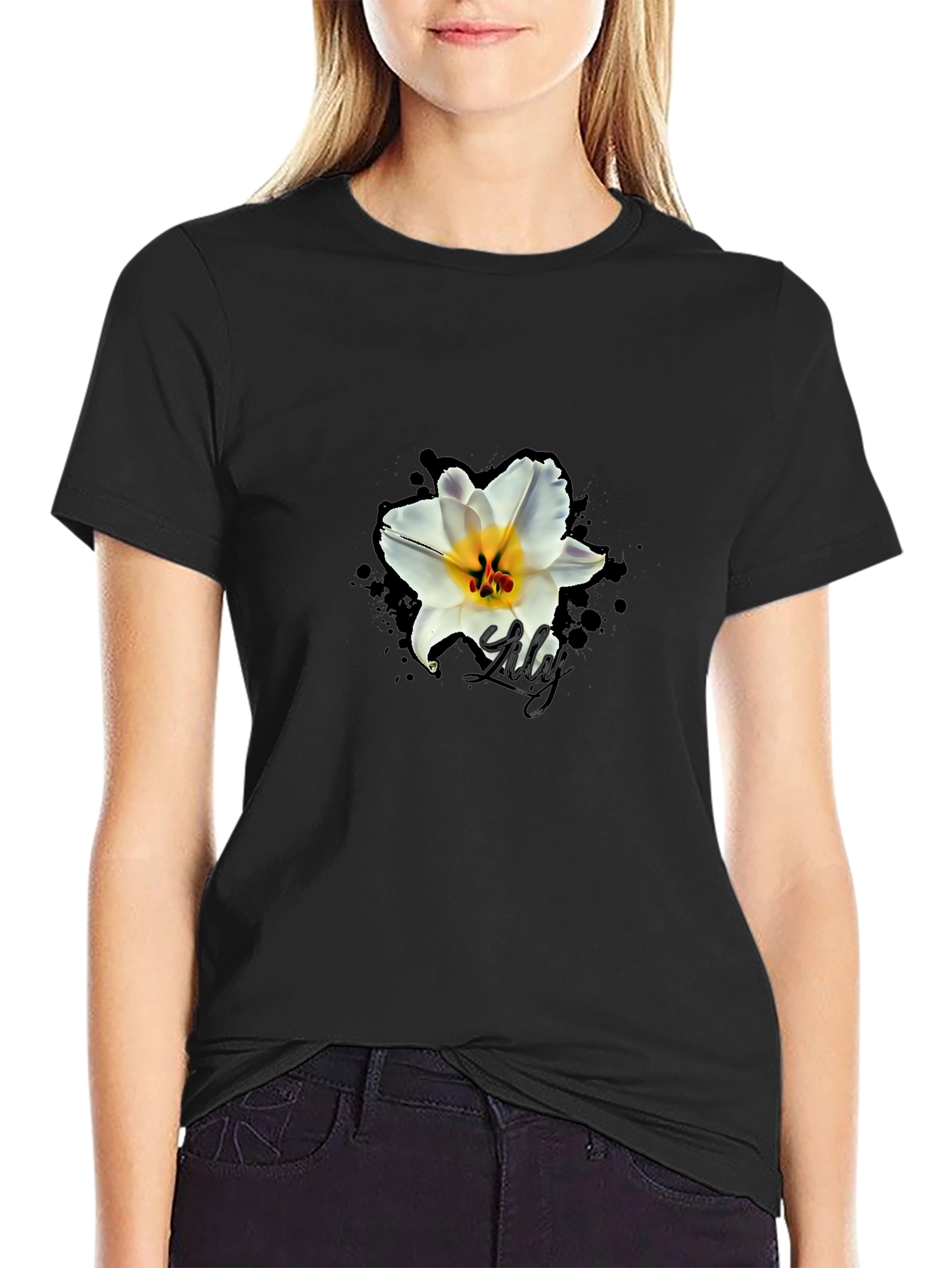 Lily Graphic Print Black T-Shirt