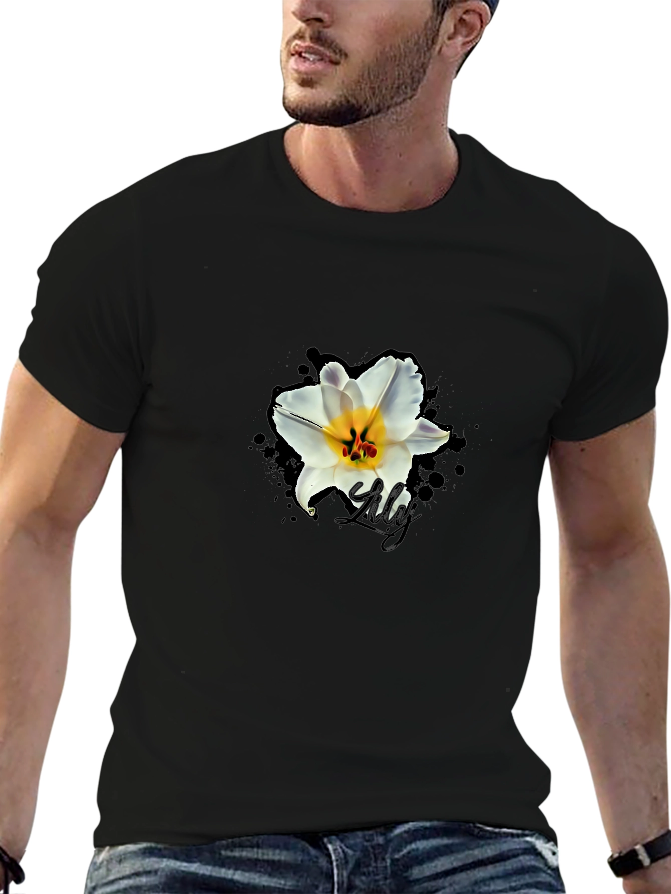 Lily Graphic Print Black T-Shirt