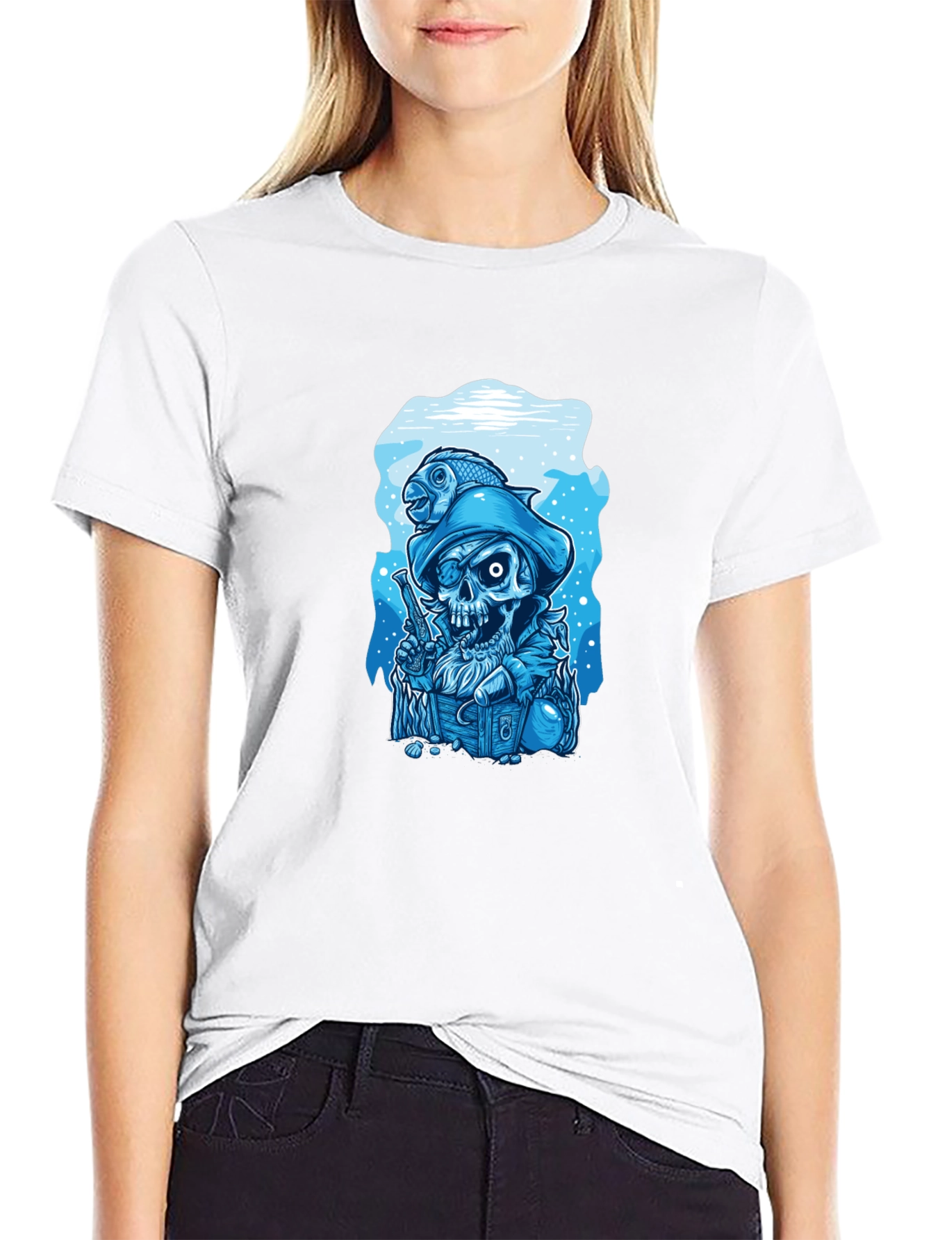 Skull Pirate Fisherman Graphic Tee