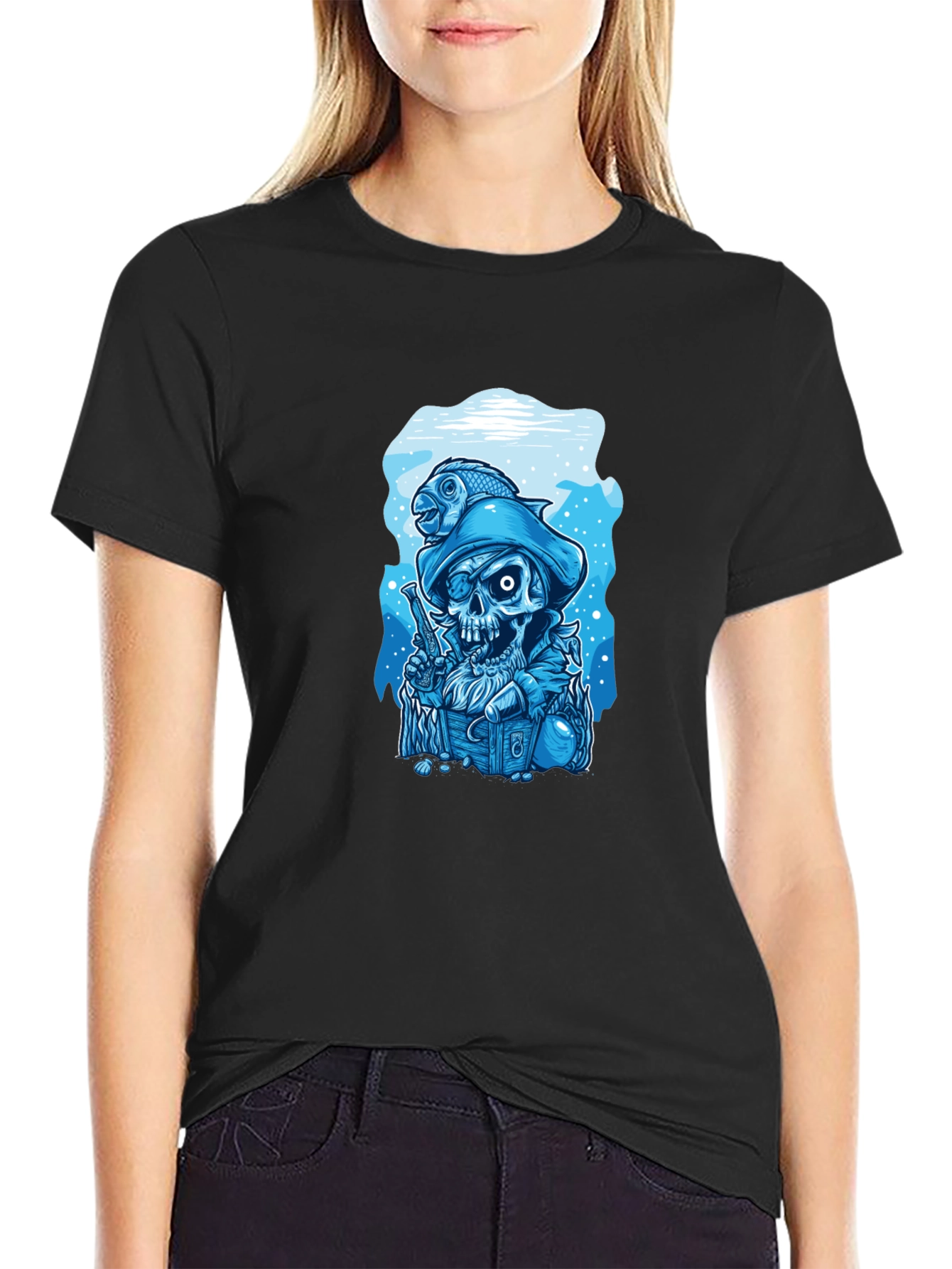 Skull Pirate Fisherman Graphic Tee