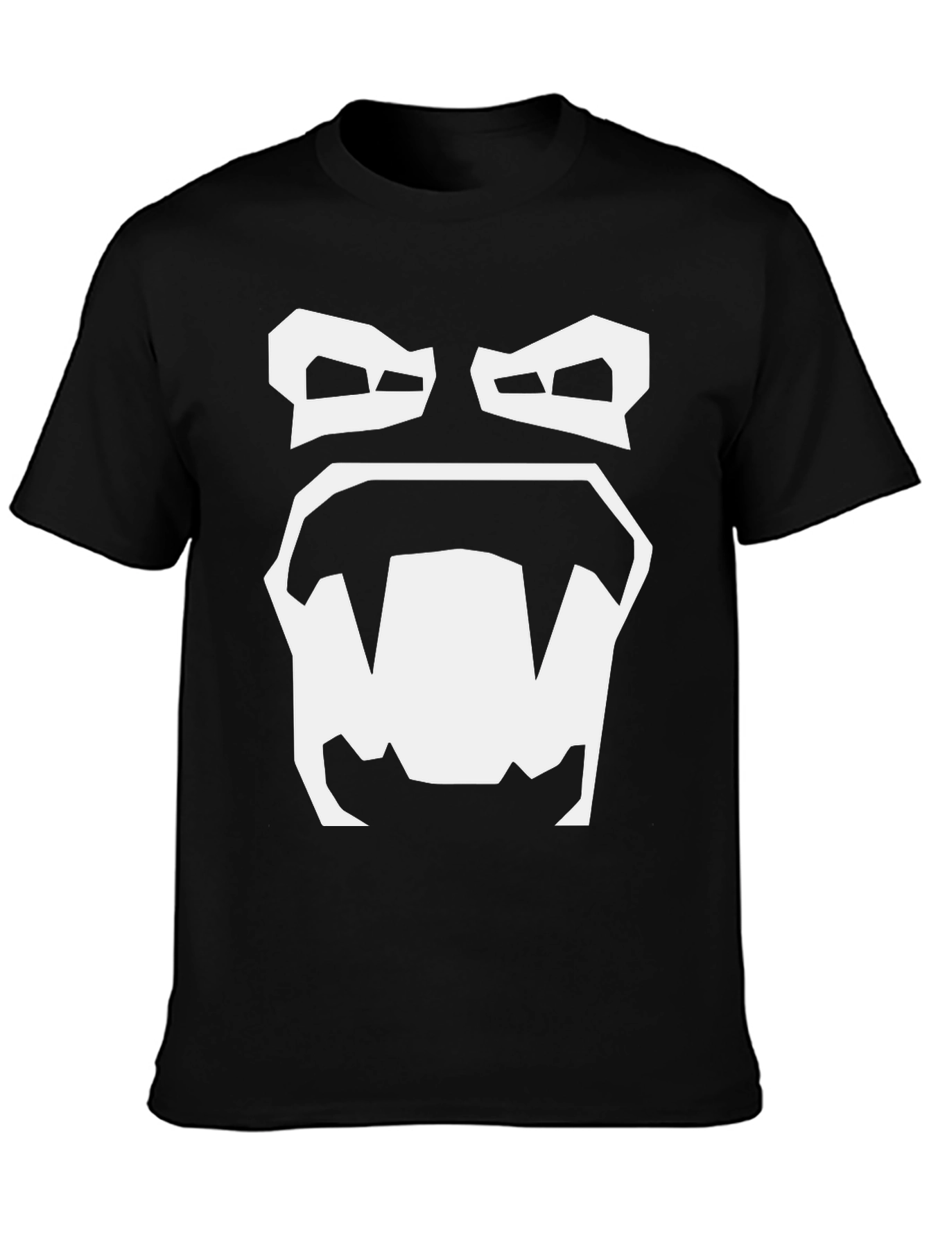 Cartoon Monster Face Graphic Tee - Black Cotton T-Shirt