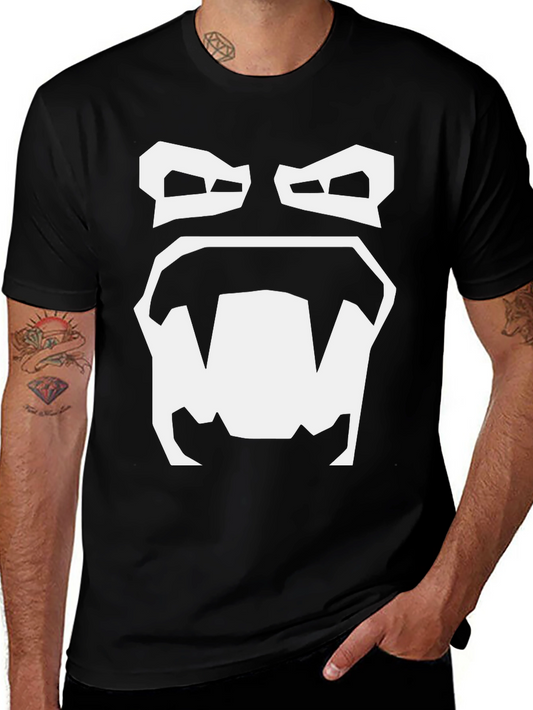 Cartoon Monster Face Graphic Tee - Black Cotton T-Shirt