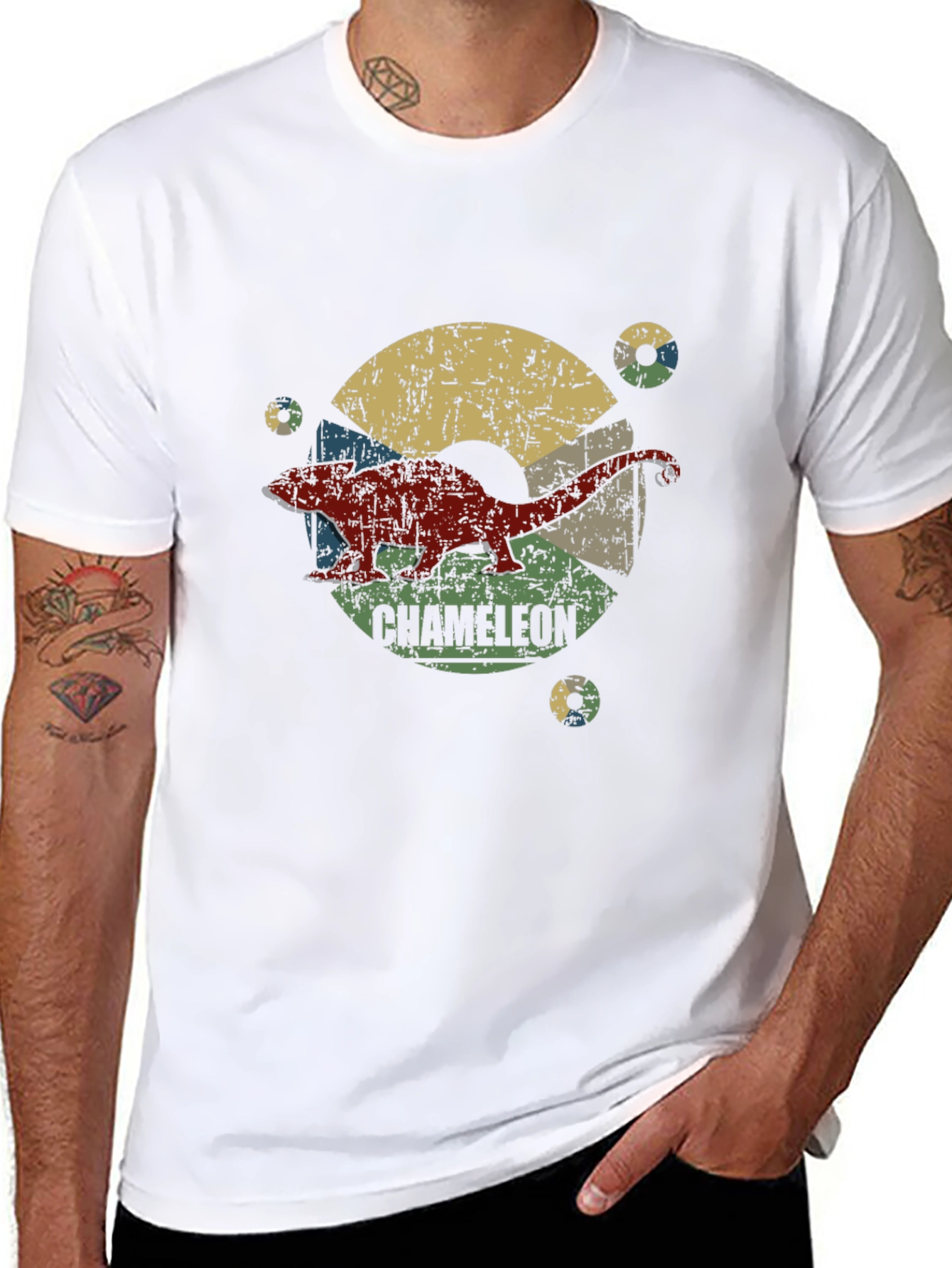Retro Chameleon Graphic Tee - Black Unisex T-Shirt