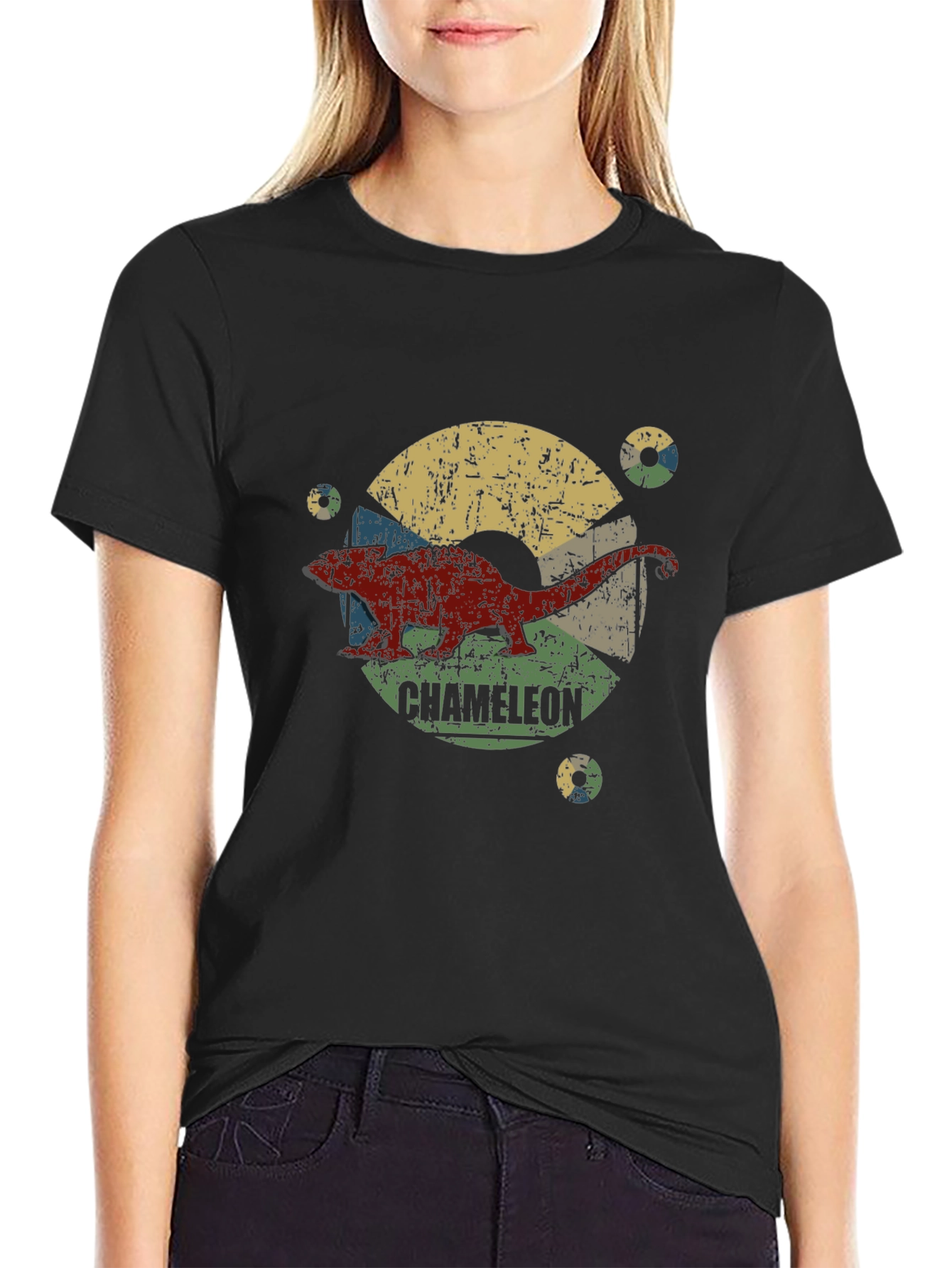Retro Chameleon Graphic Tee - Black Unisex T-Shirt