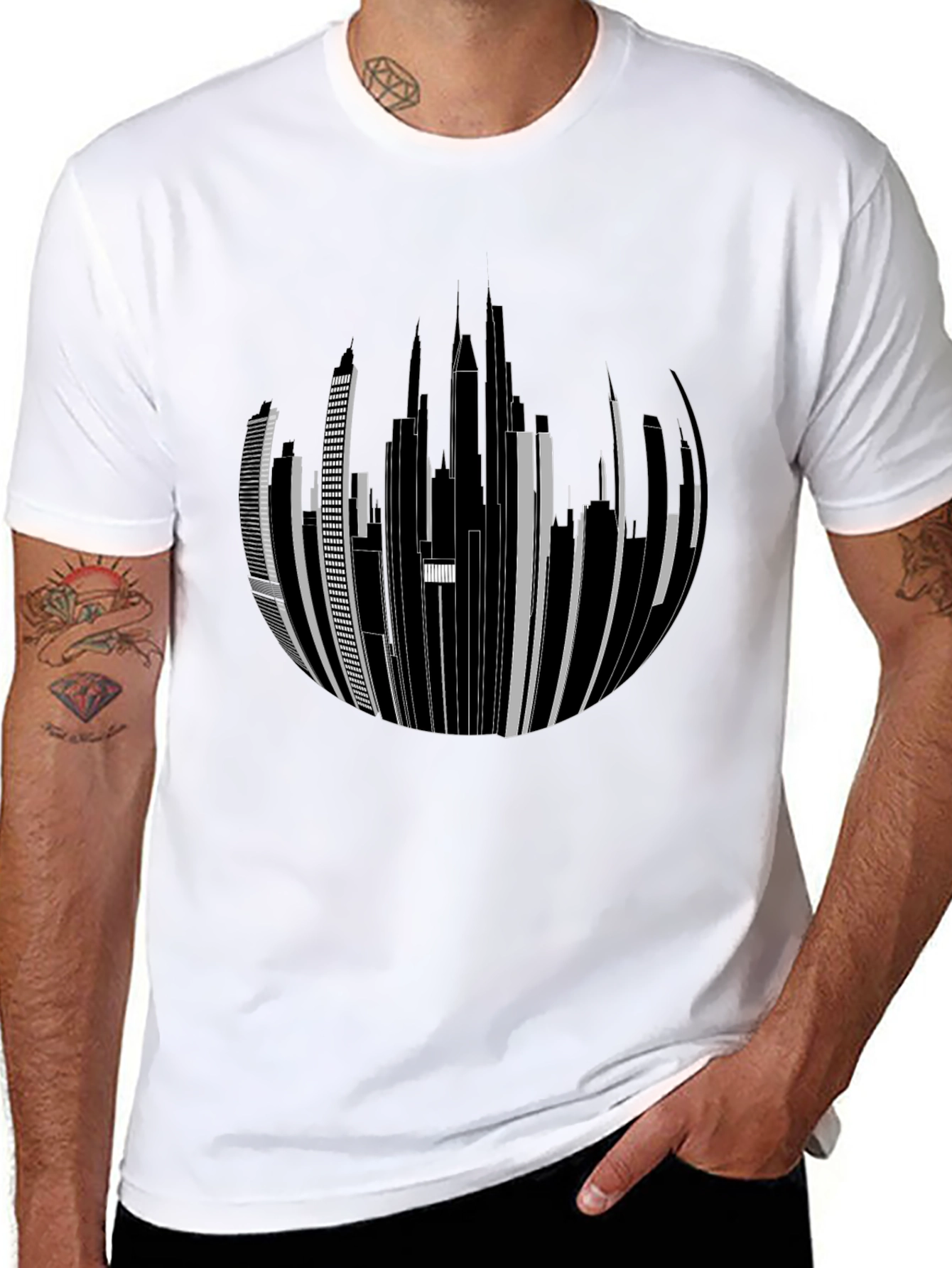 Cityscape Graphic Tee - Urban Style Black T-Shirt