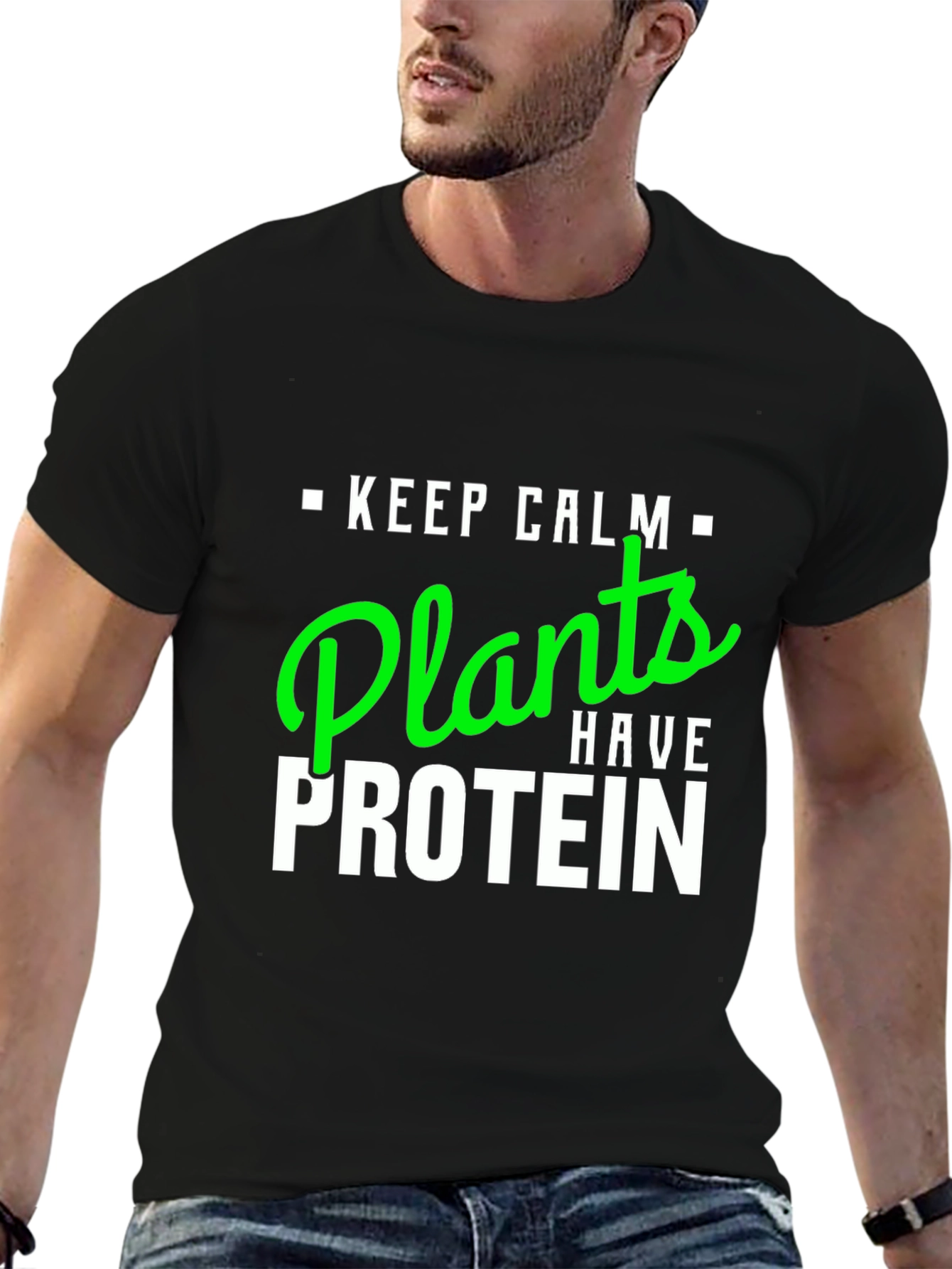 Keep Calm Plants Have Protein Vegan T-Shirt