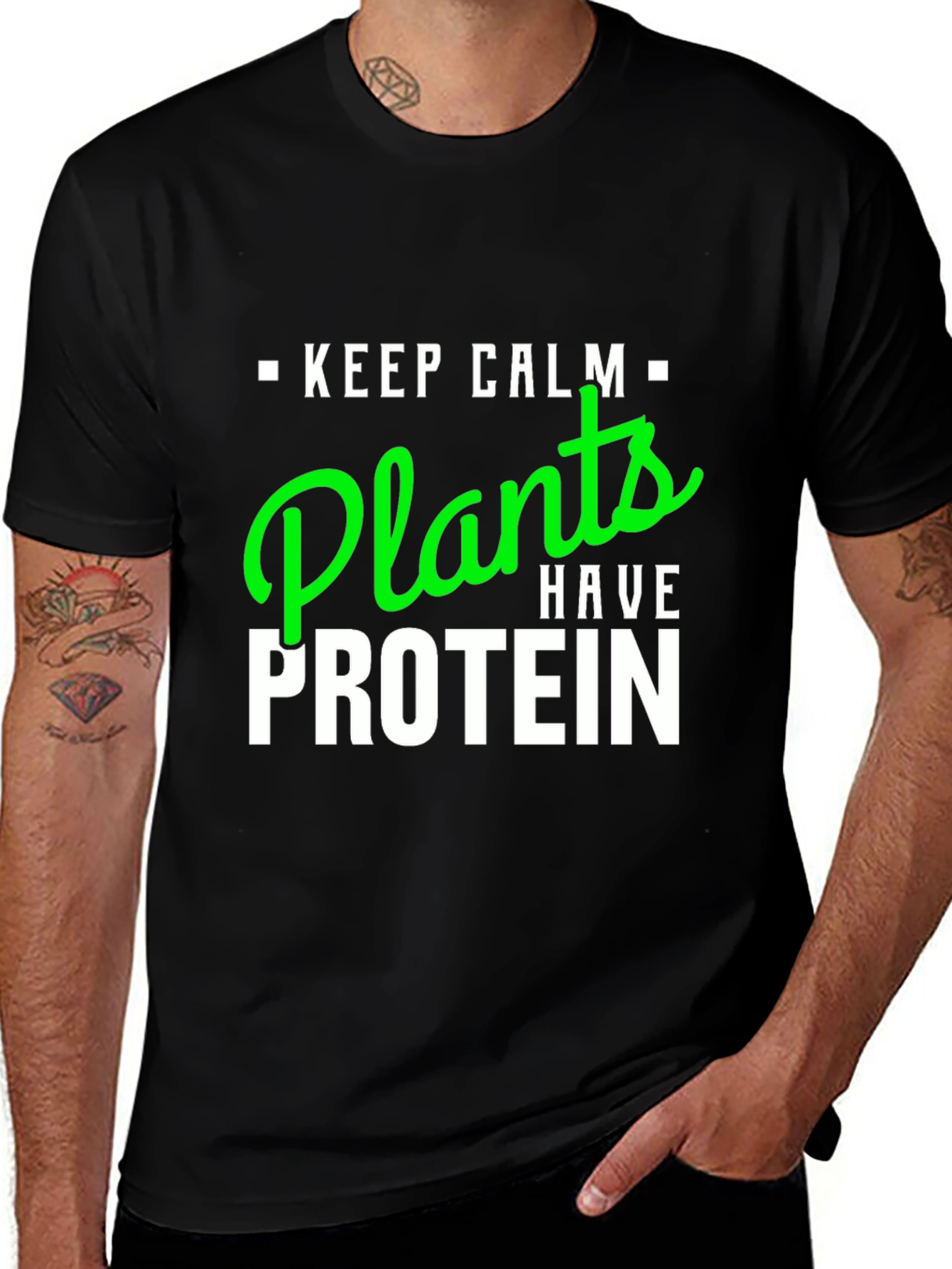 Keep Calm Plants Have Protein Vegan T-Shirt