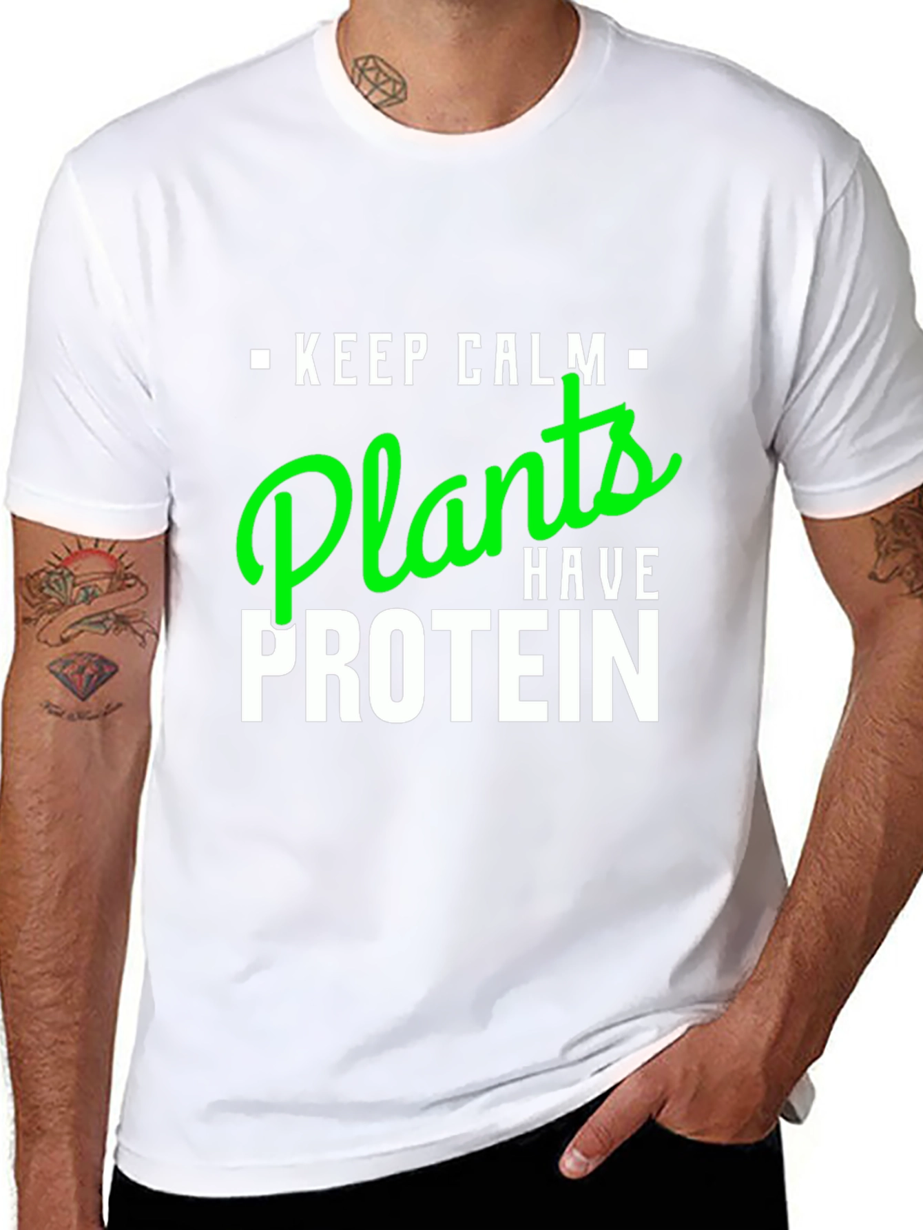 Keep Calm Plants Have Protein Vegan T-Shirt