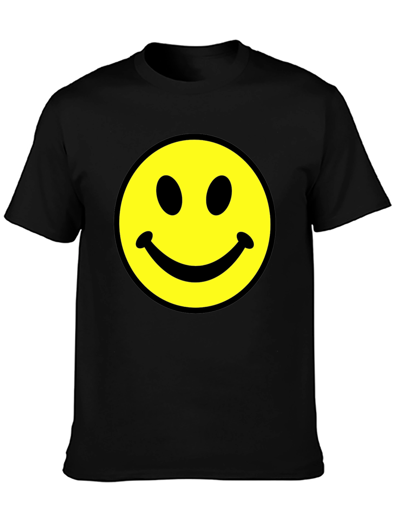 Smiley Face Graphic Tee - Black Cotton Comfort