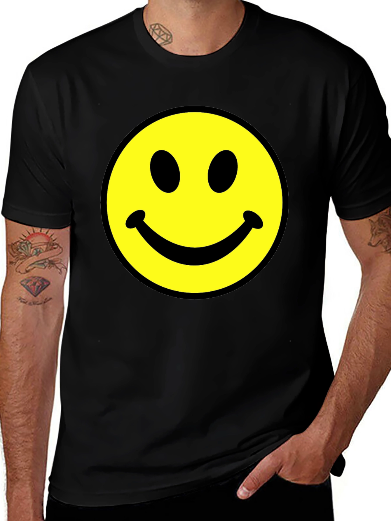 Smiley Face Graphic Tee - Black Cotton Comfort