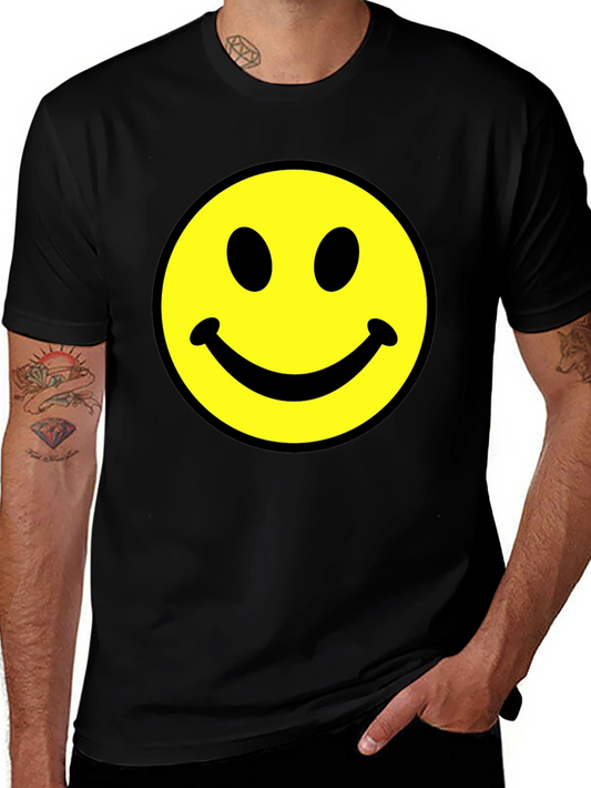 Smiley Face Graphic Tee - Black Cotton Comfort