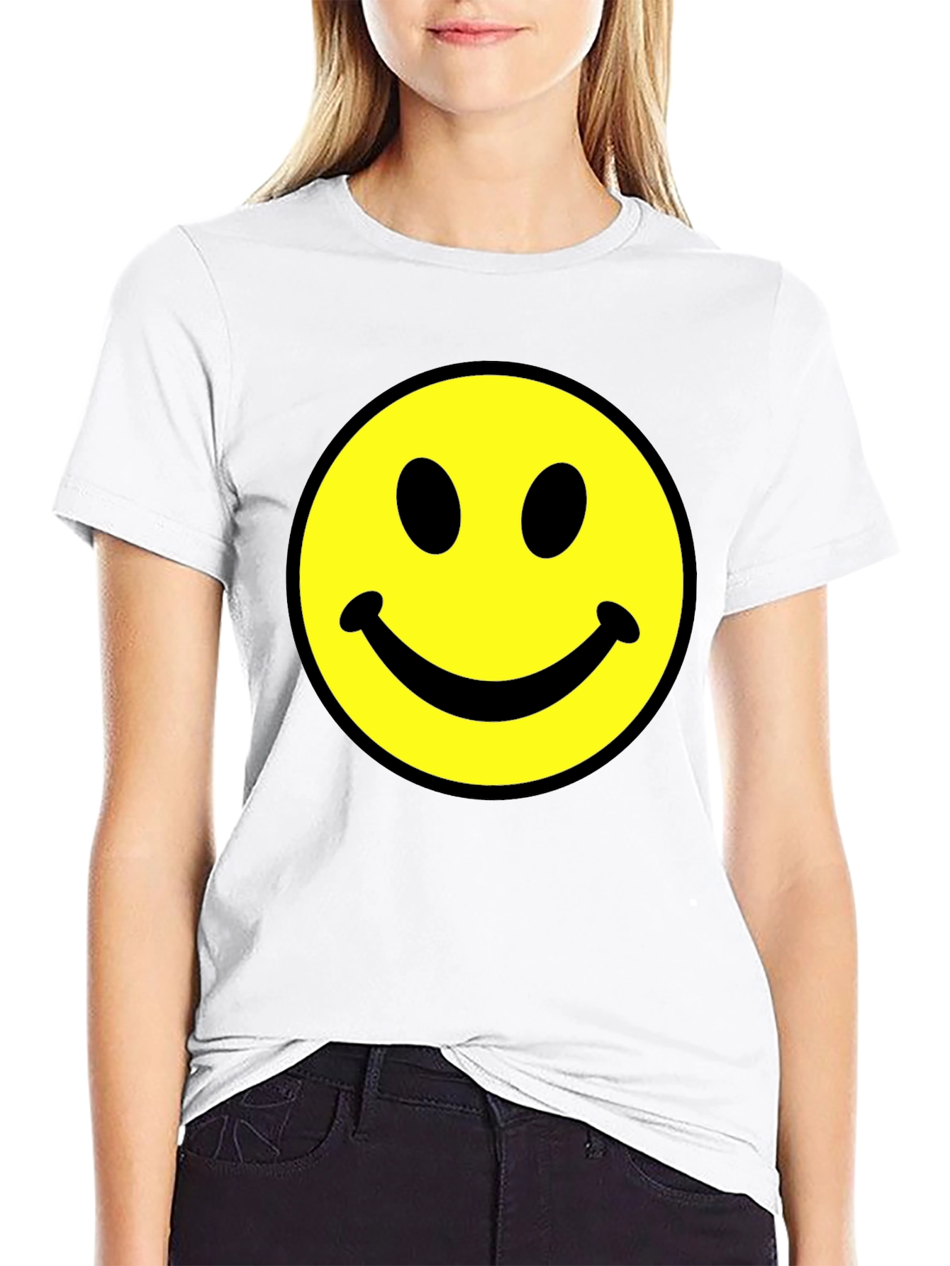 Smiley Face Graphic Tee - Black Cotton Comfort
