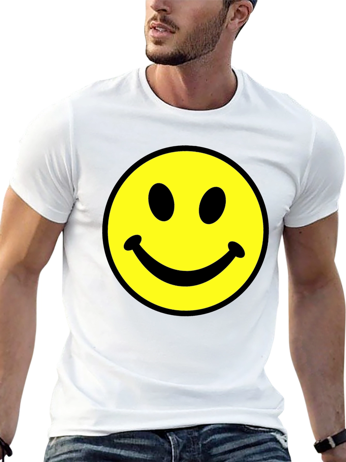 Smiley Face Graphic Tee - Black Cotton Comfort