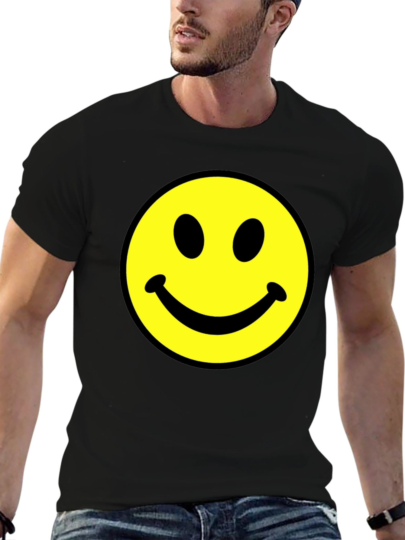 Smiley Face Graphic Tee - Black Cotton Comfort
