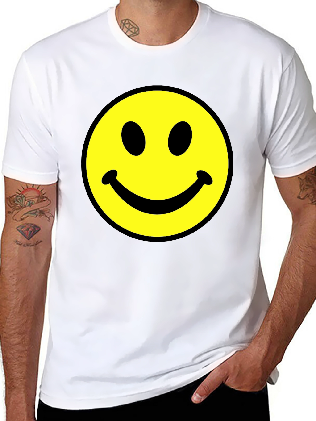 Smiley Face Graphic Tee - Black Cotton Comfort