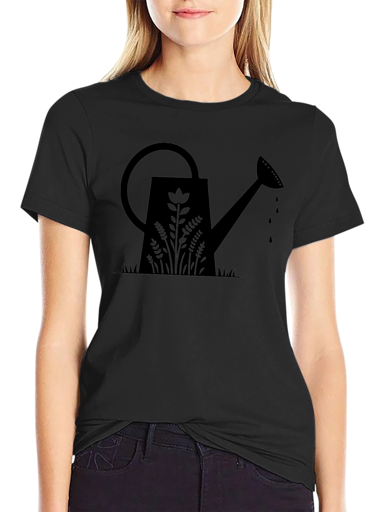 Gardening Watering Can Graphic Tee - Black