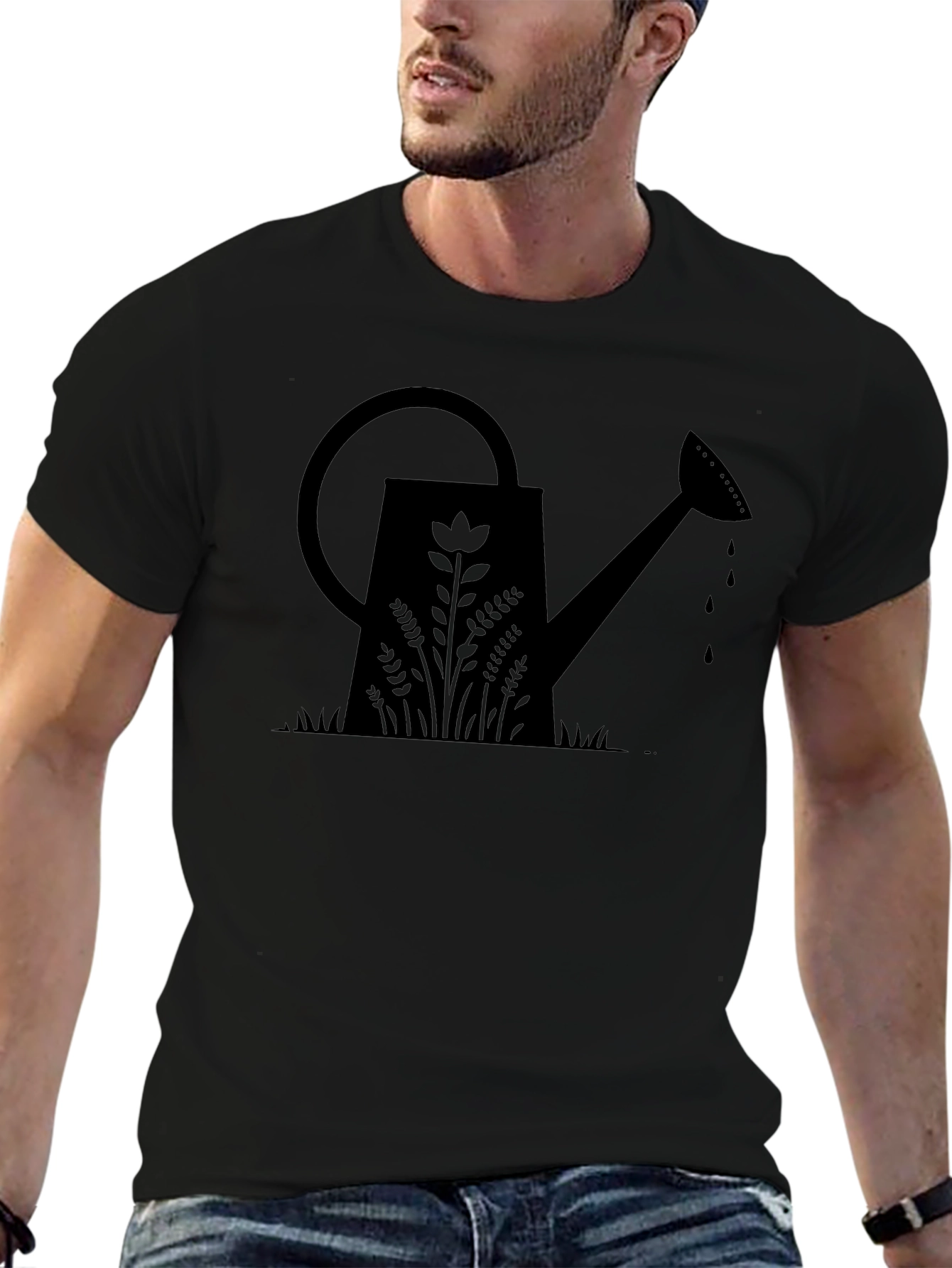 Gardening Watering Can Graphic Tee - Black