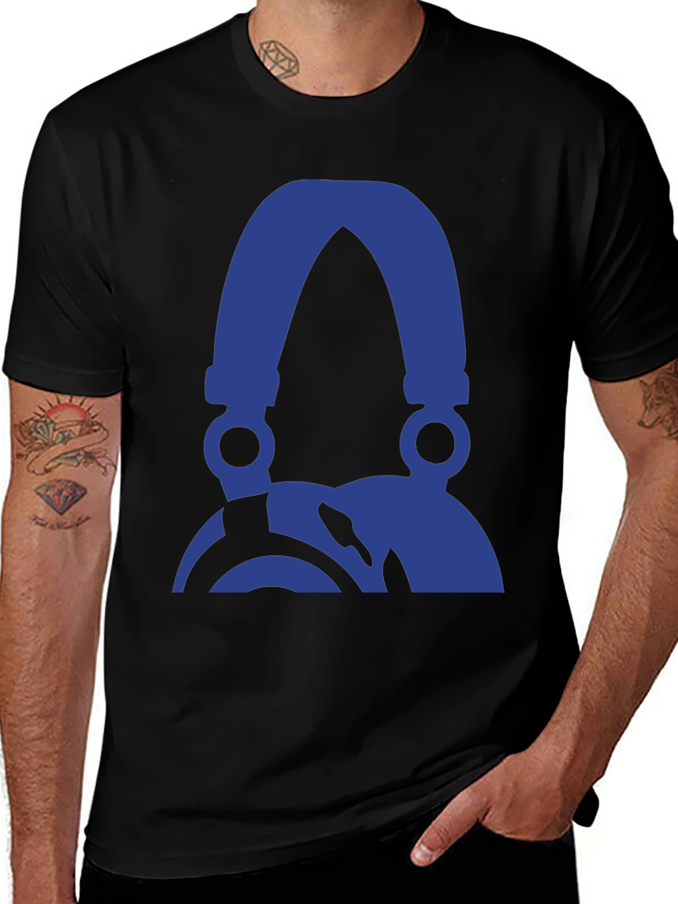 Cool Blue Headphone Graphic Black T-Shirt
