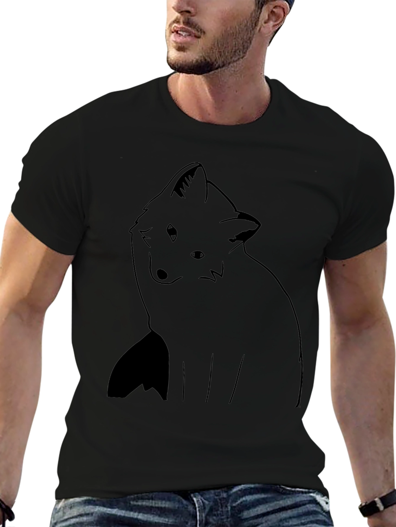 Minimalist Fox Design Black T-Shirt