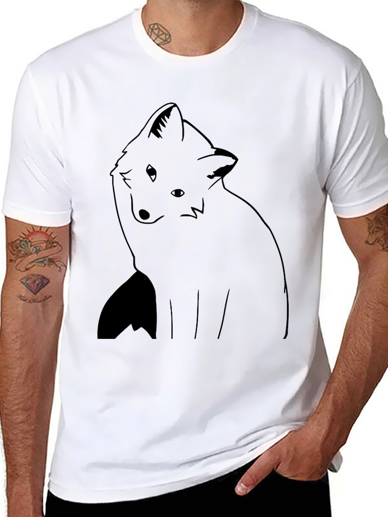 Minimalist Fox Design Black T-Shirt