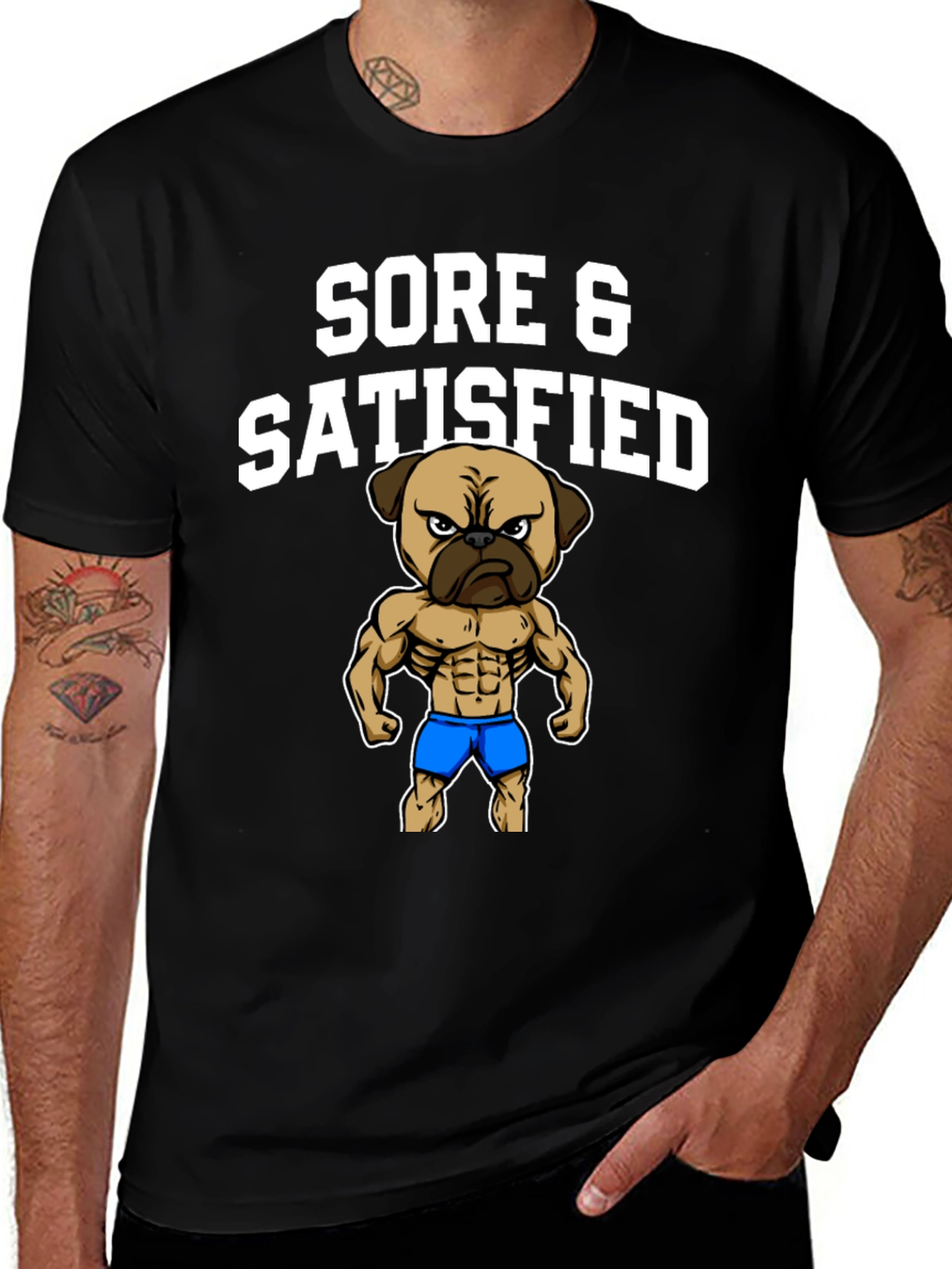 Sore & Satisfied Pug Black T-Shirt
