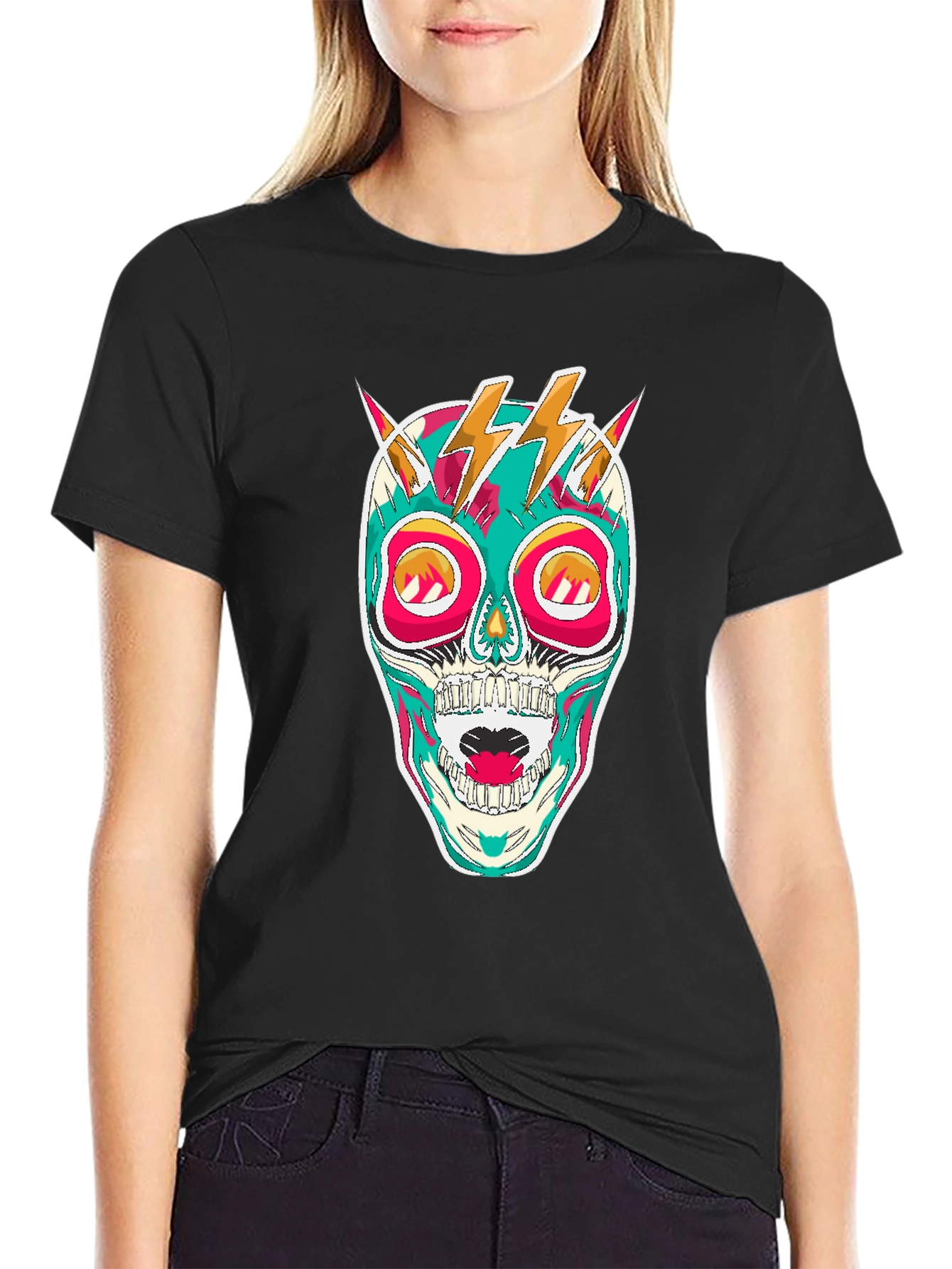 Skull Lightning Bolt Graphic Tee - Bold Statement Shirt