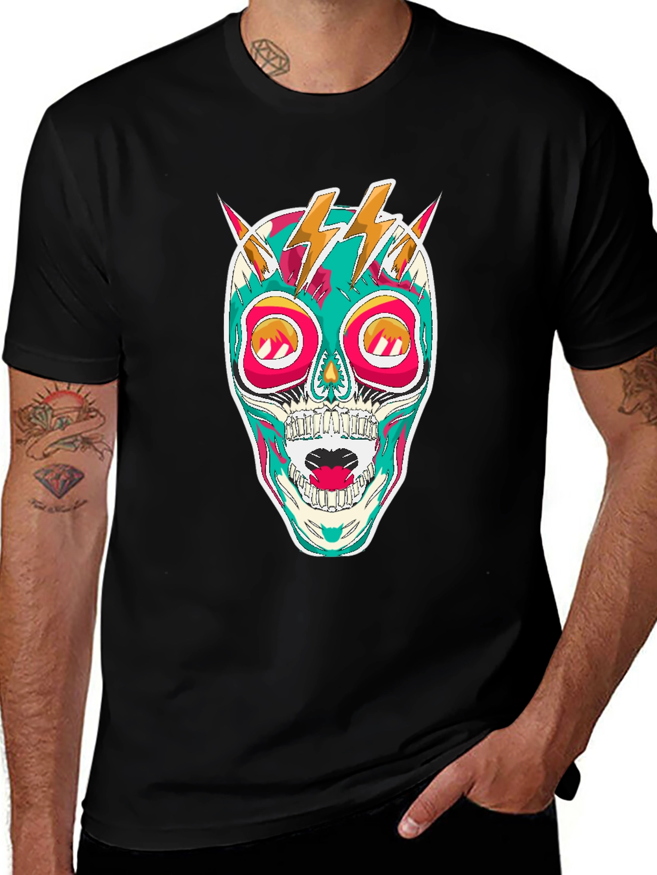 Skull Lightning Bolt Graphic Tee - Bold Statement Shirt