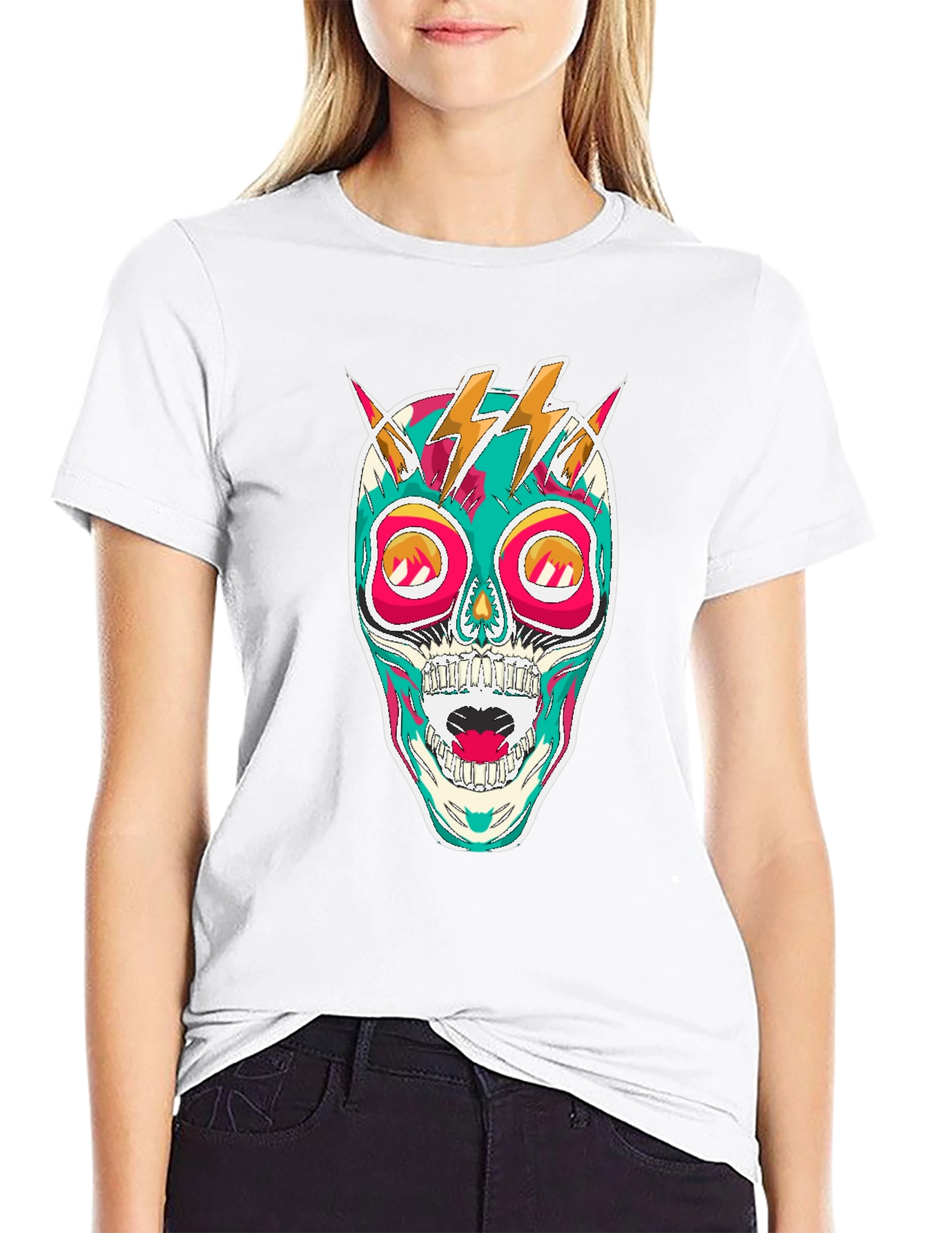 Skull Lightning Bolt Graphic Tee - Bold Statement Shirt
