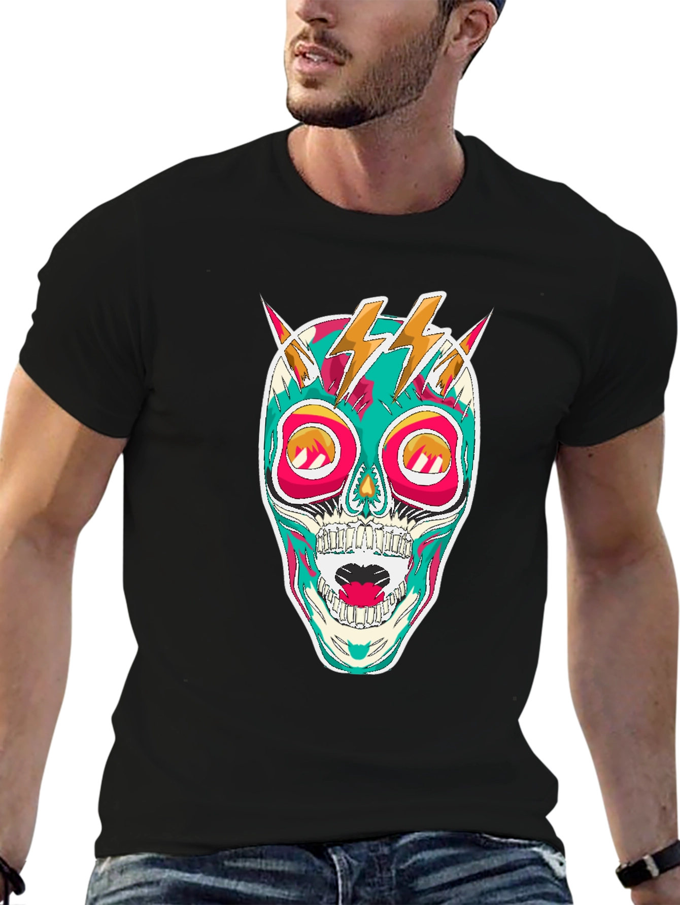 Skull Lightning Bolt Graphic Tee - Bold Statement Shirt