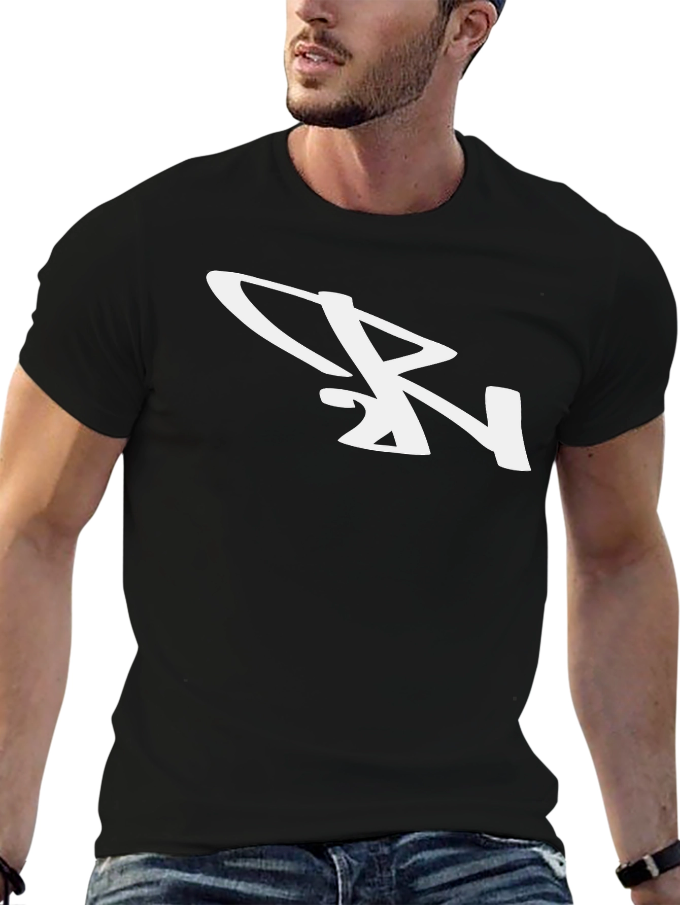 Stylish Black T-Shirt with White Abstract Logo