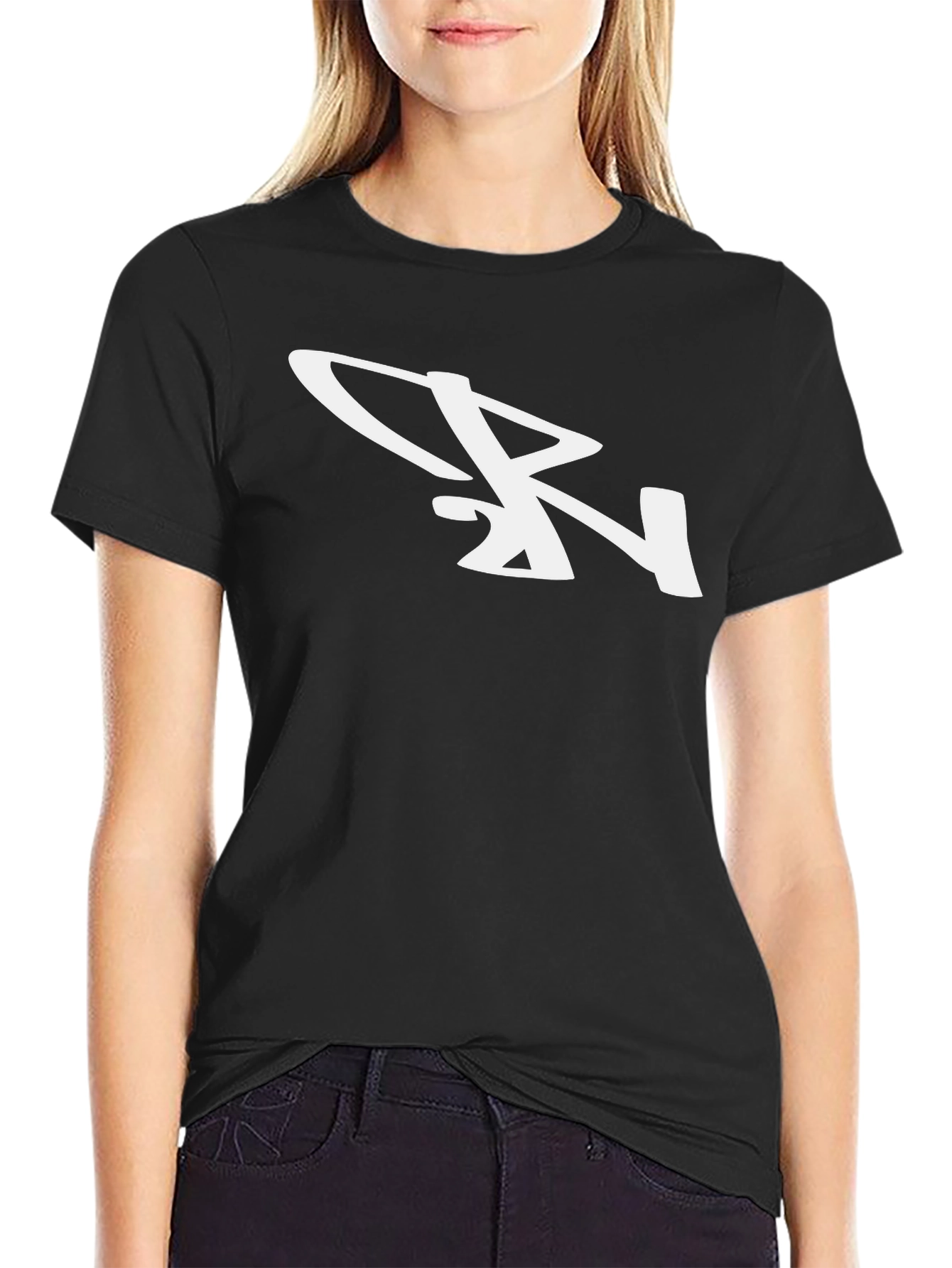 Stylish Black T-Shirt with White Abstract Logo