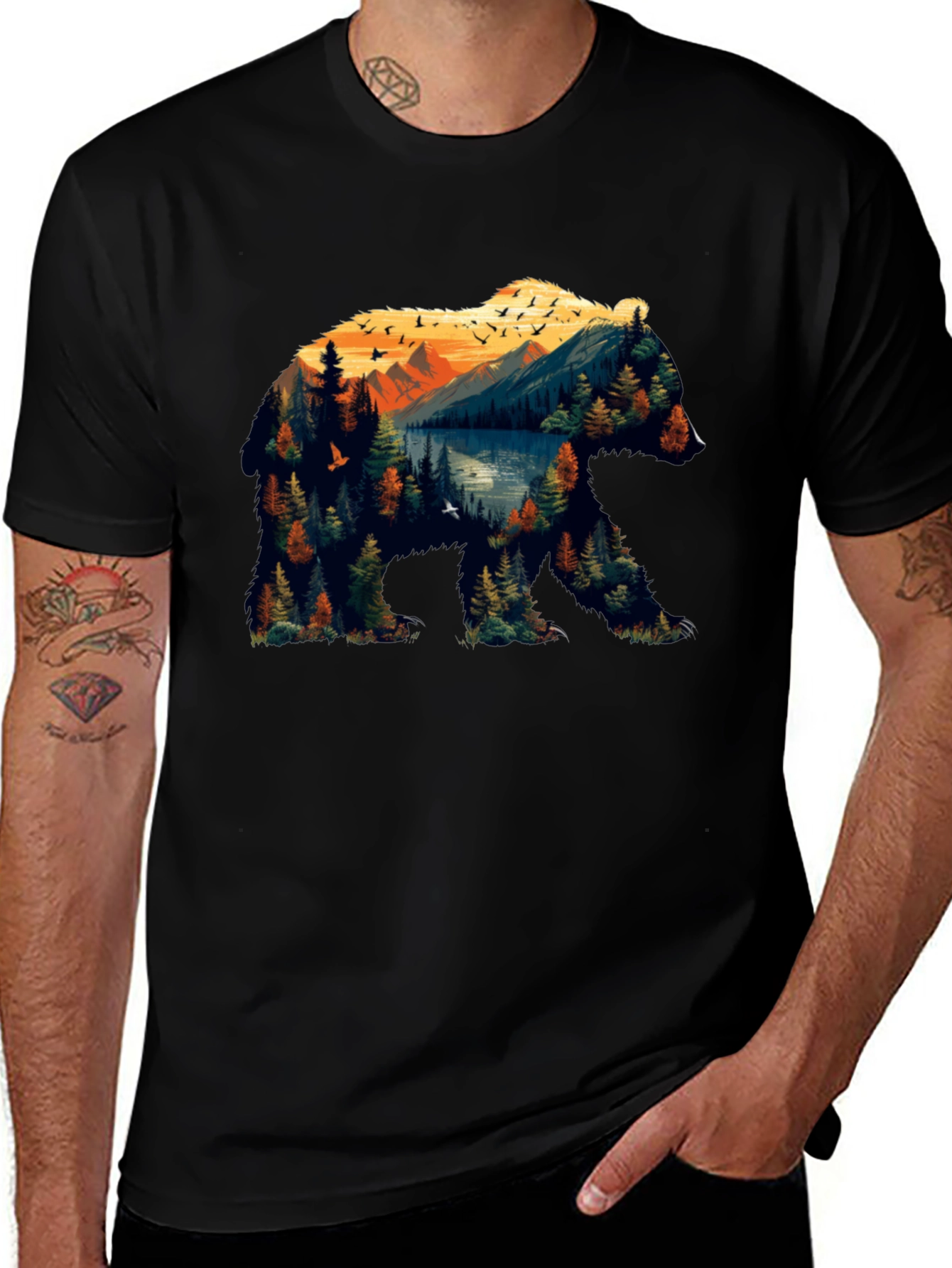 Nature Bear Graphic Tee - Mens Black T-Shirt