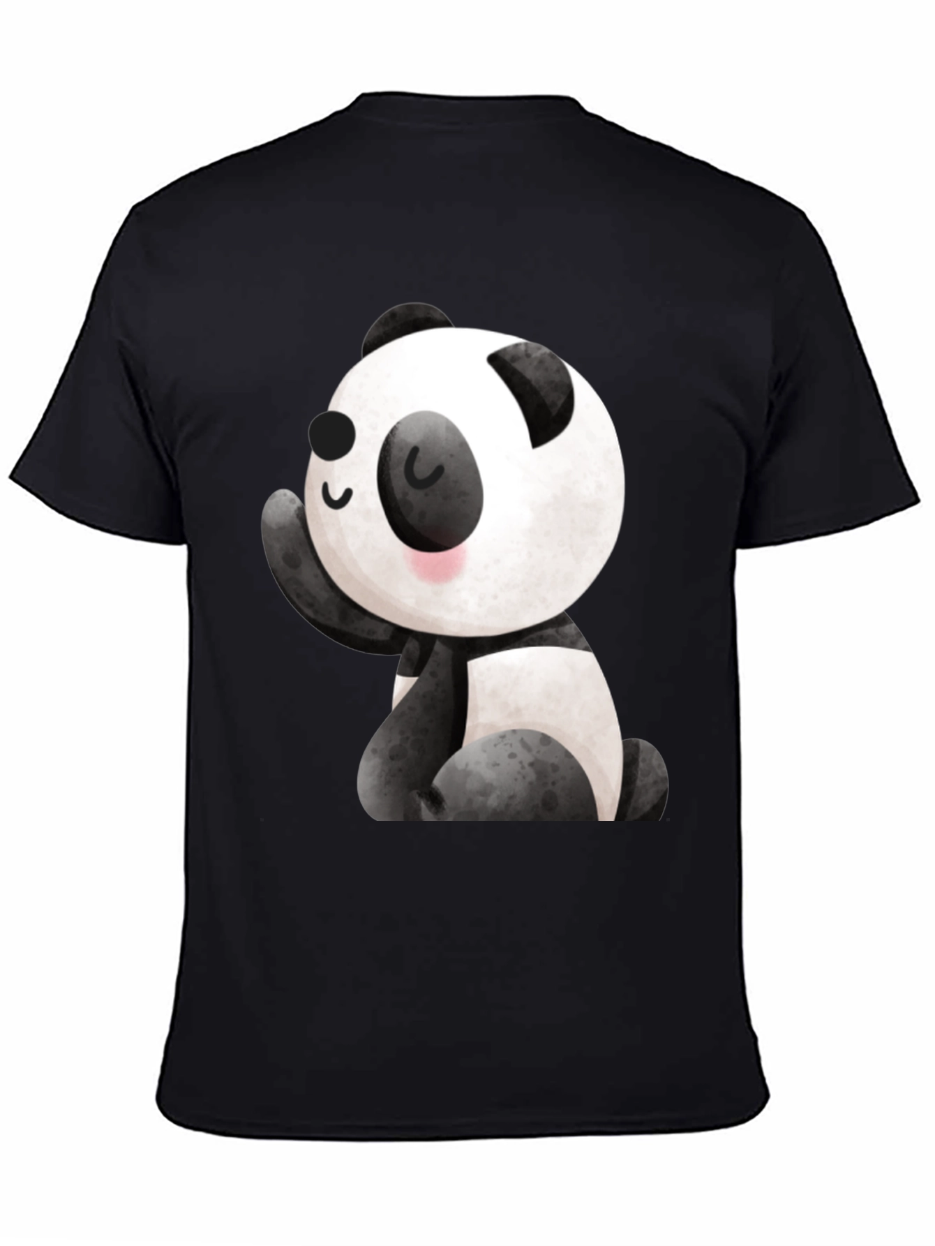 Cute Panda Graphic Tee - Black Crew Neck