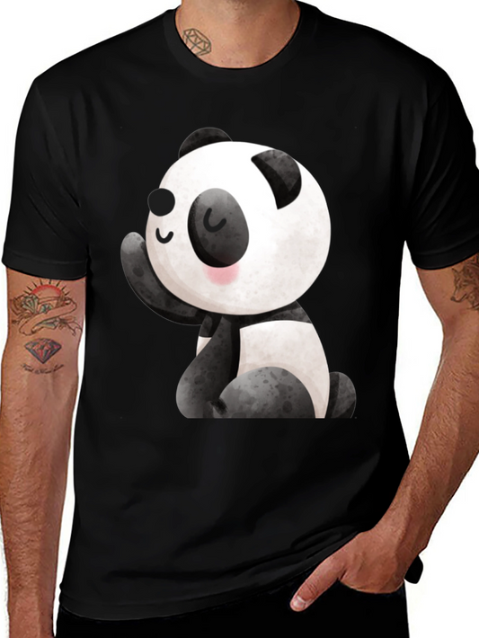 Cute Panda Graphic Tee - Black Crew Neck