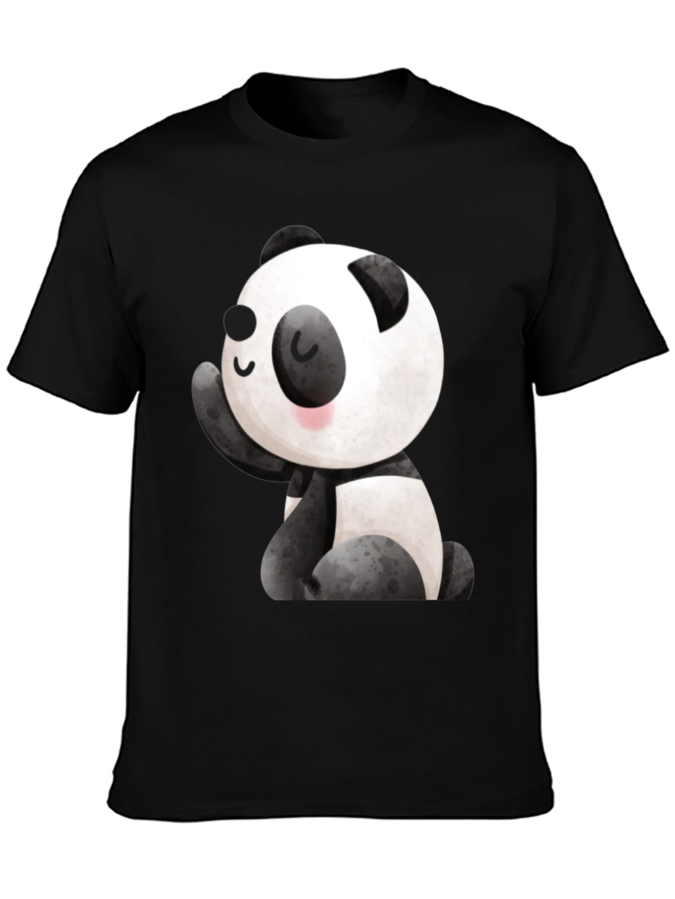 Cute Panda Graphic Tee - Black Crew Neck