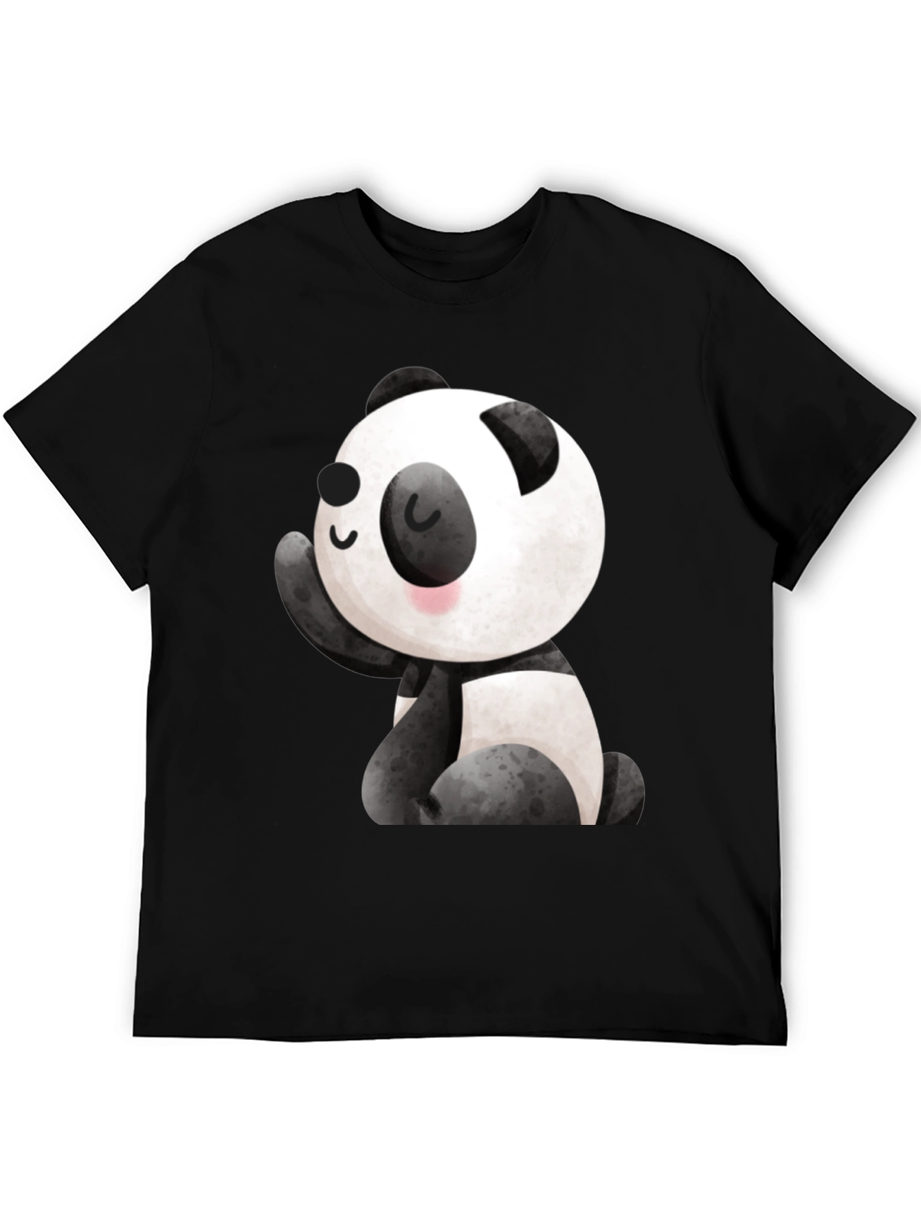 Cute Panda Graphic Tee - Black Crew Neck