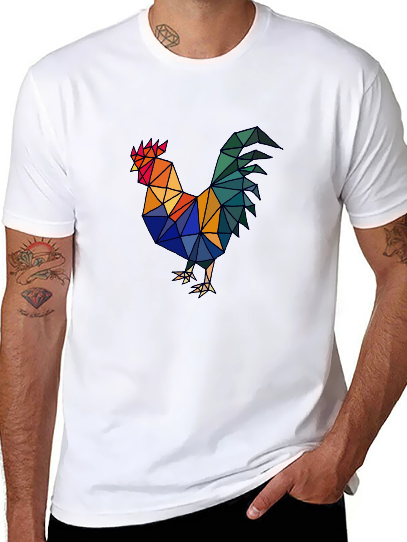 Geometric Rooster Graphic Tee - Mens Black T-Shirt