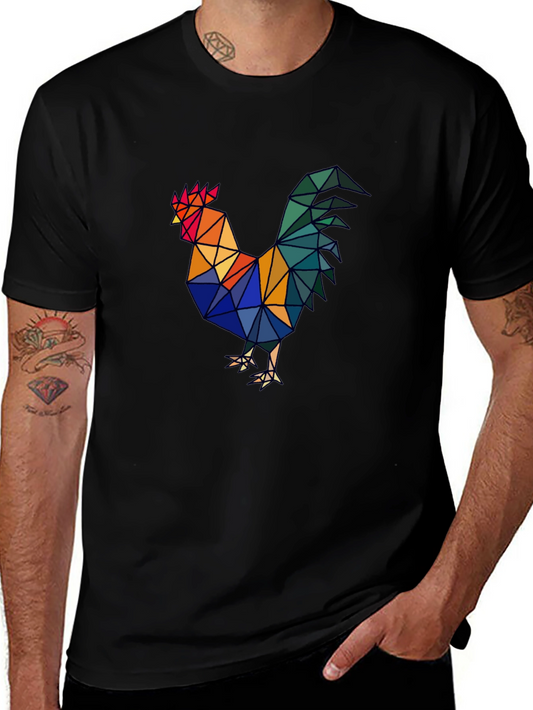 Geometric Rooster Graphic Tee - Mens Black T-Shirt