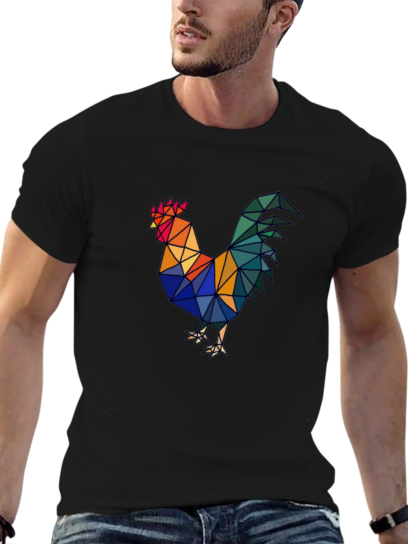Geometric Rooster Graphic Tee - Mens Black T-Shirt