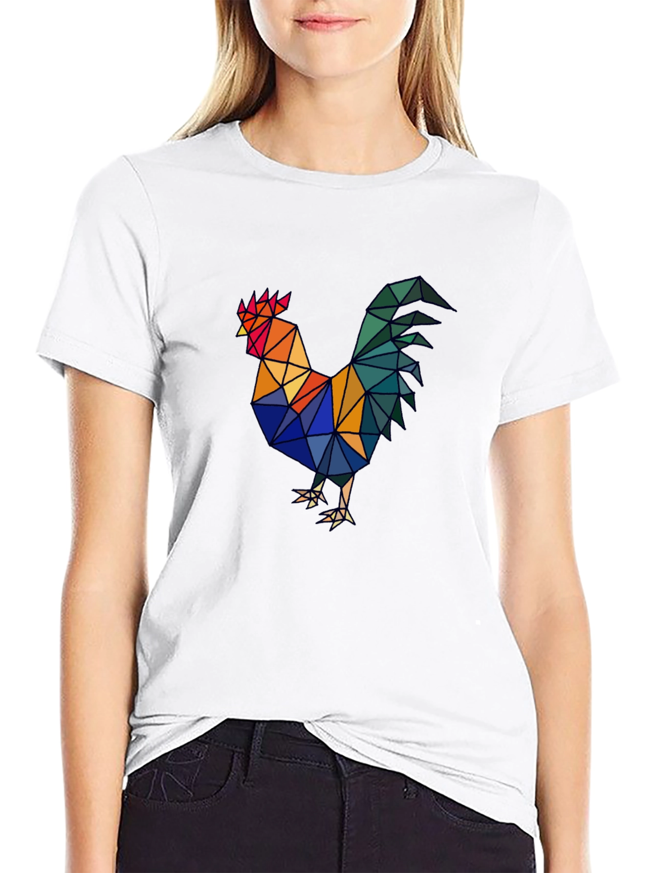 Geometric Rooster Graphic Tee - Mens Black T-Shirt