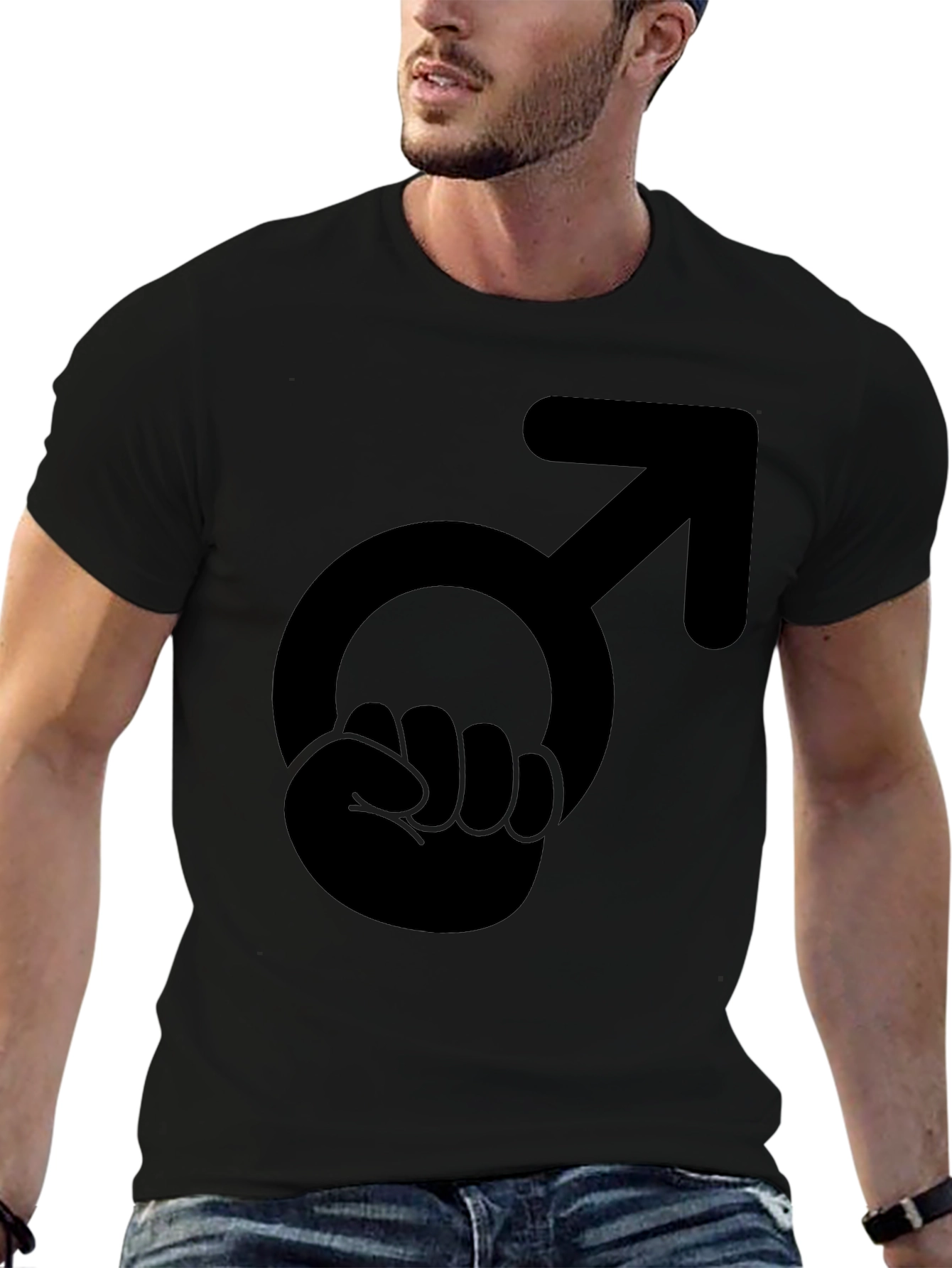 Male Symbol Fist Graphic T-Shirt - Black Cotton Tee