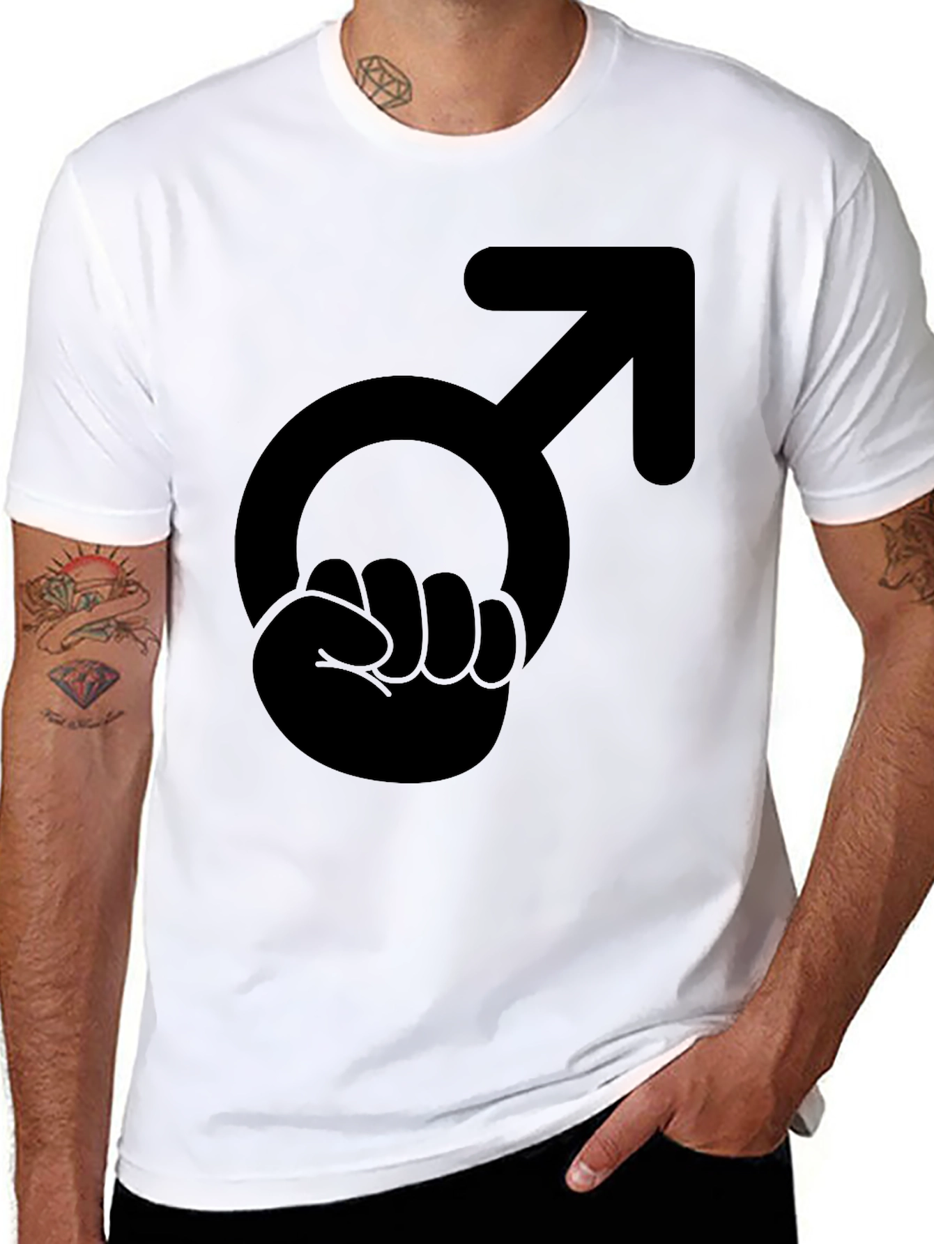 Male Symbol Fist Graphic T-Shirt - Black Cotton Tee