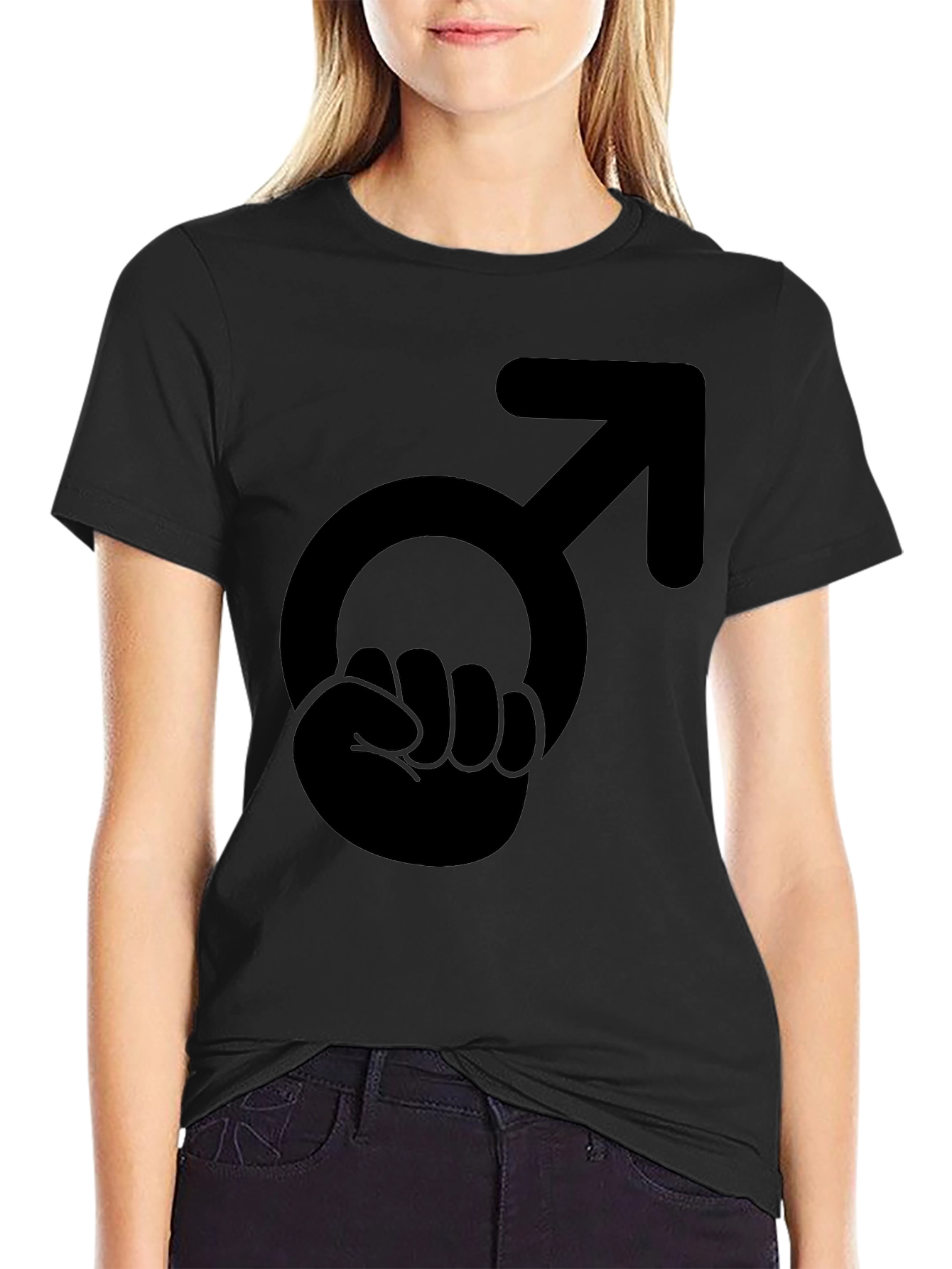 Male Symbol Fist Graphic T-Shirt - Black Cotton Tee