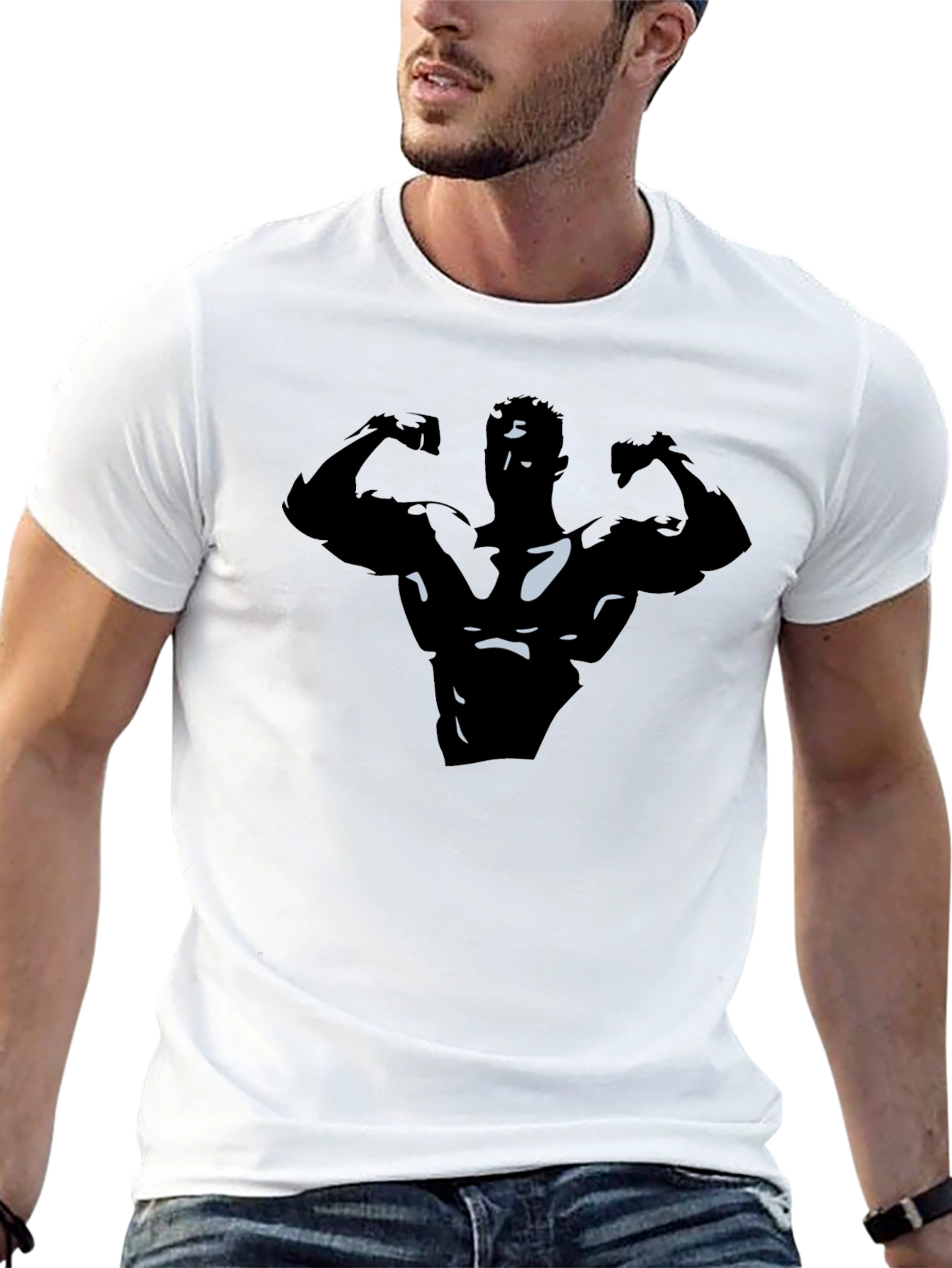 Bodybuilder Graphic Tee - Black Cotton Shirt