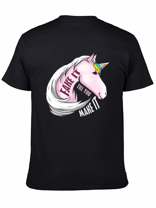Fake It Till You Make It Unicorn Graphic Tee - Black