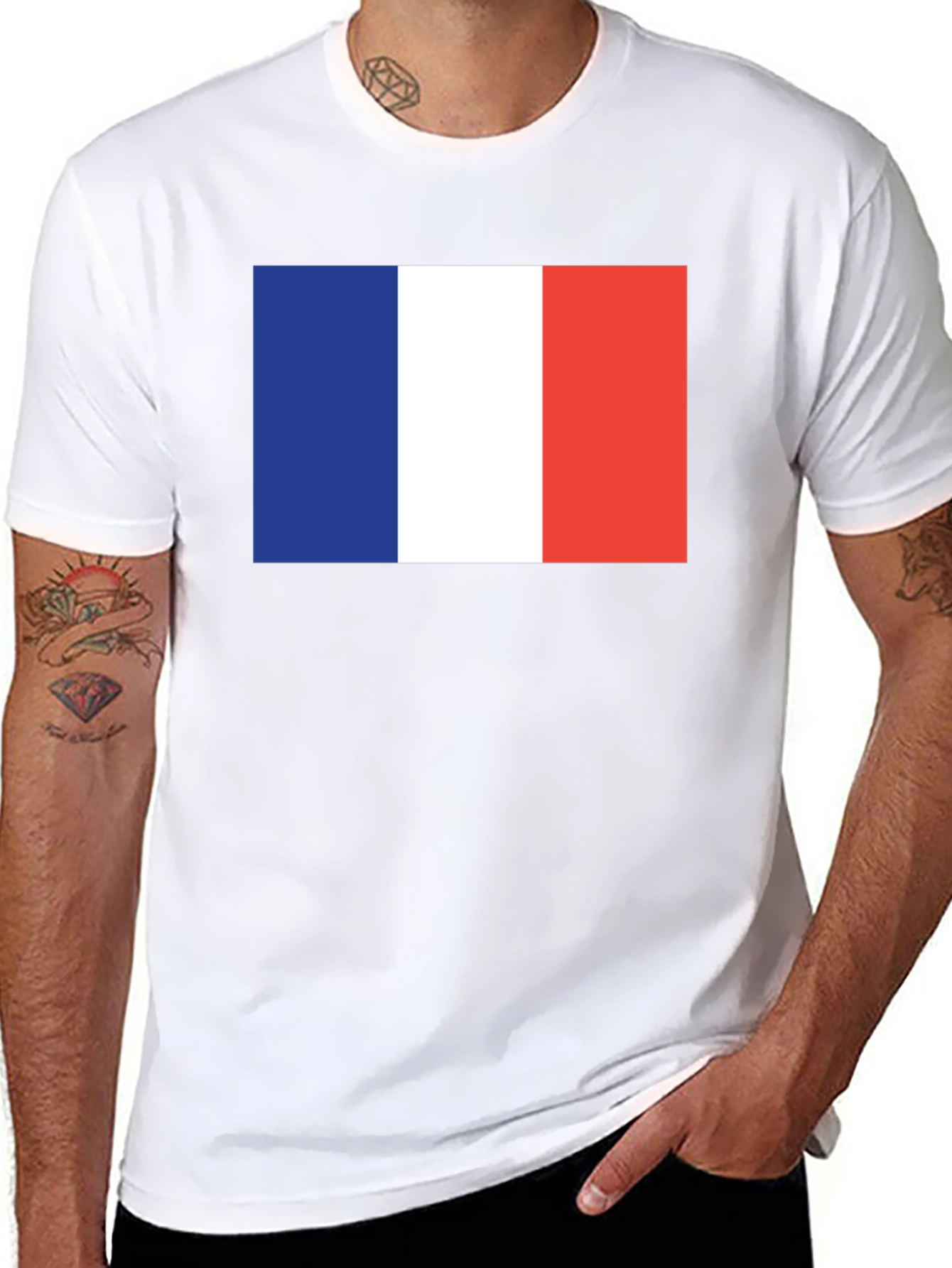 French Flag Graphic Tee - Black Cotton T-Shirt