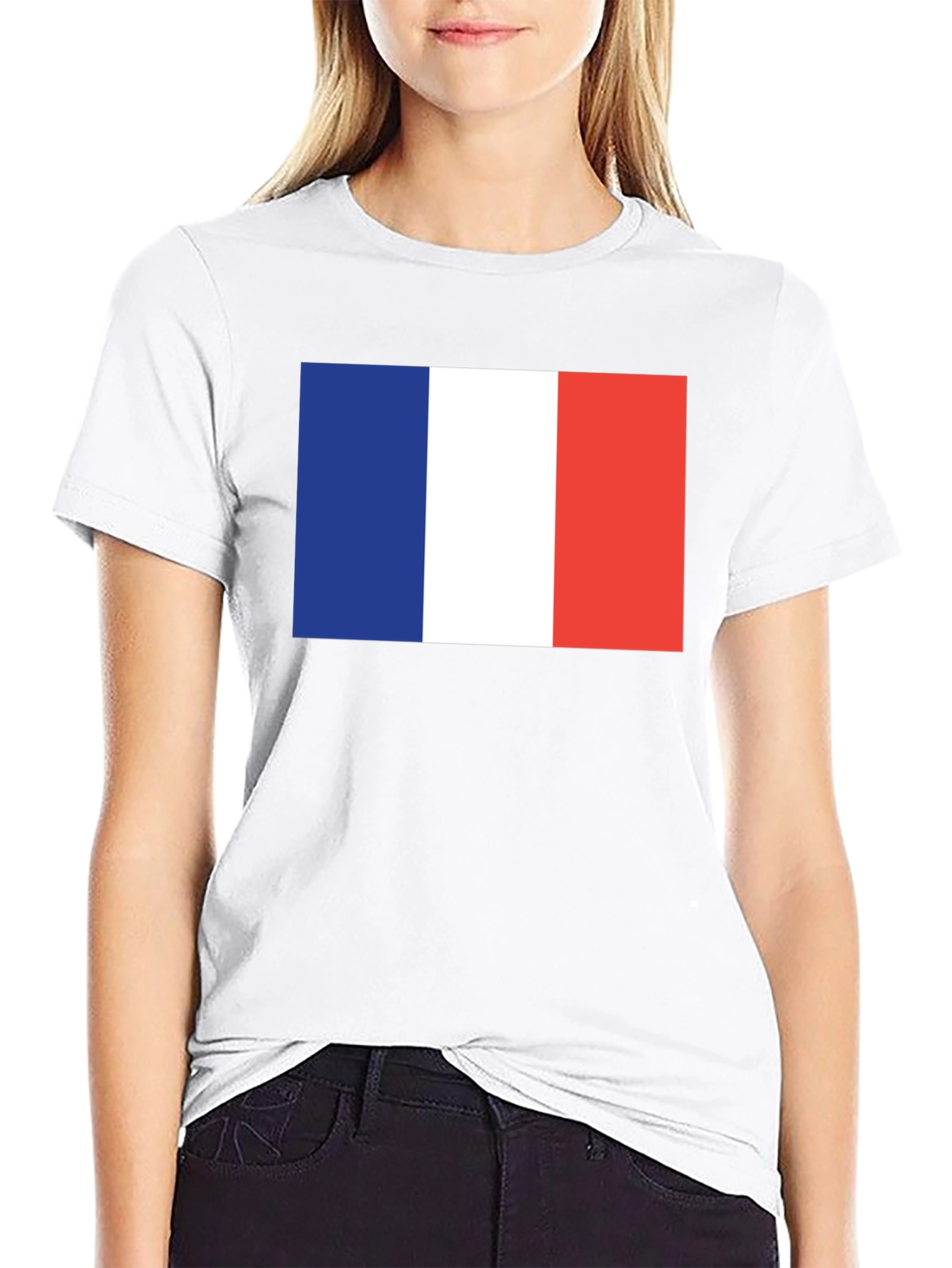 French Flag Graphic Tee - Black Cotton T-Shirt